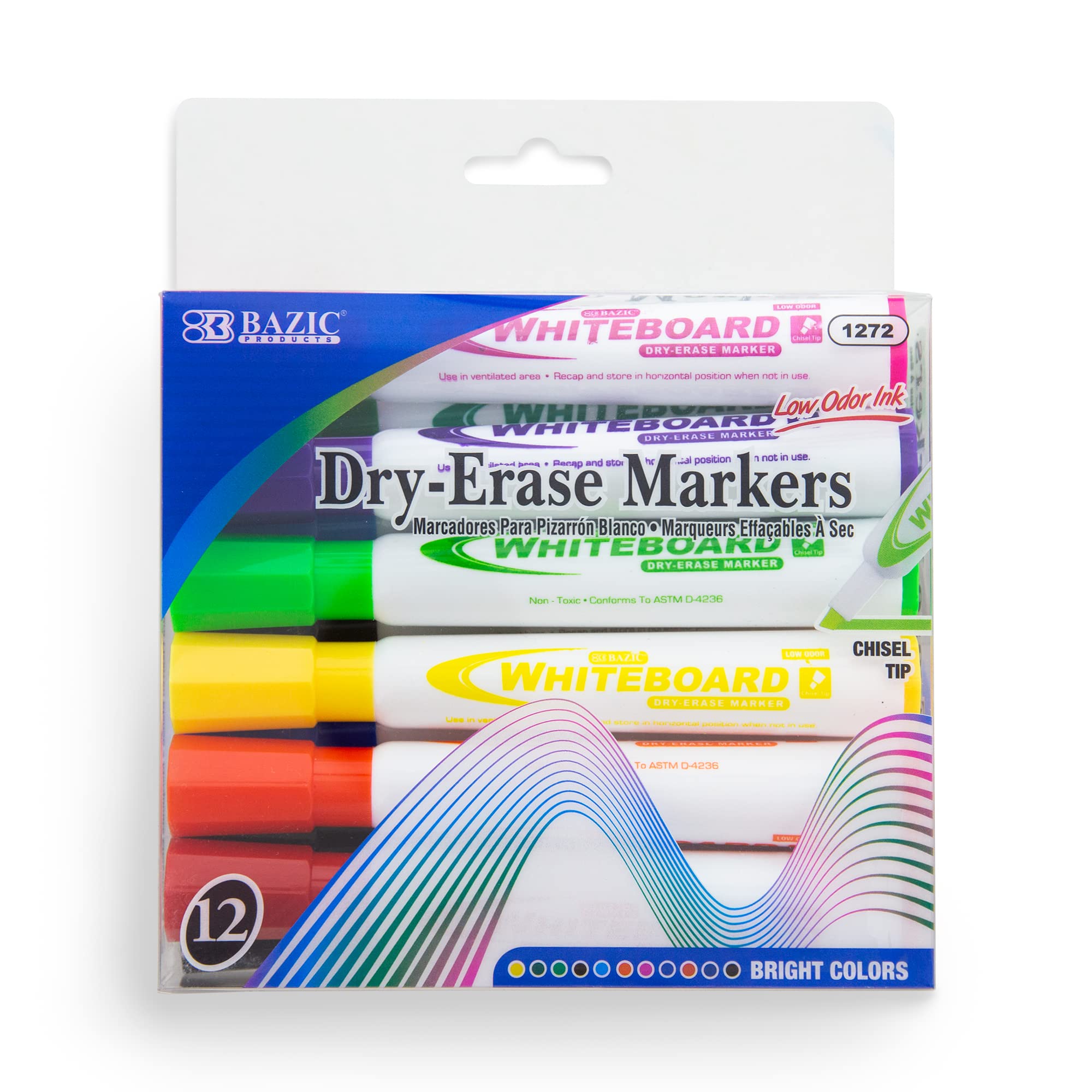 BAZIC Dry Erase Markers Set - 12 Bright Color Chisel Tip Whiteboard Pens with Low Odor for Office, Classroom & Home Use - 12-Pack Bulk School & Office Supplies (144 Markers Total) - Perfect for Presentations, Teaching, Planning Boards & Creative Projects