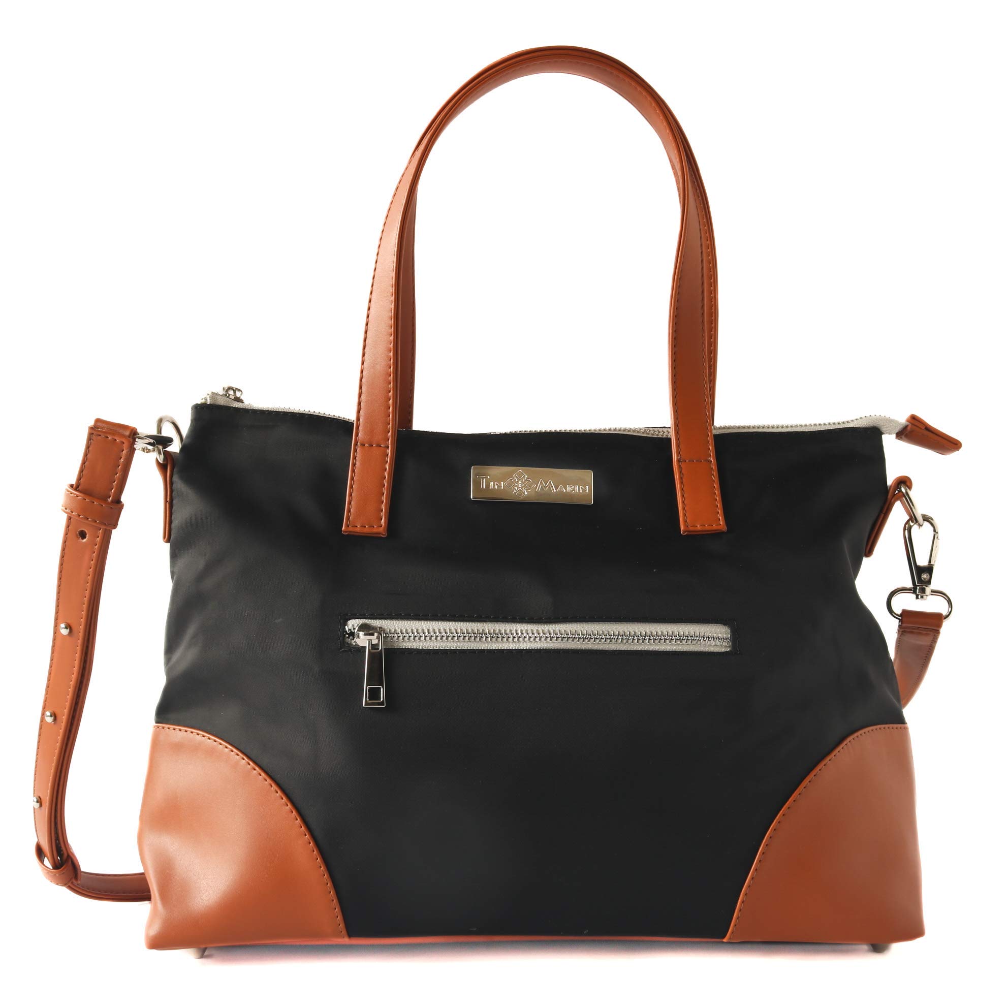 Fiona Tote Bag for Women - Black & Camel Laptop Tote Bag with Double Handles, Soft Flexible Work Bag, Travel & Campus Crossbody Shopper | Perfect for Office, School, Business Trips & Daily Commute