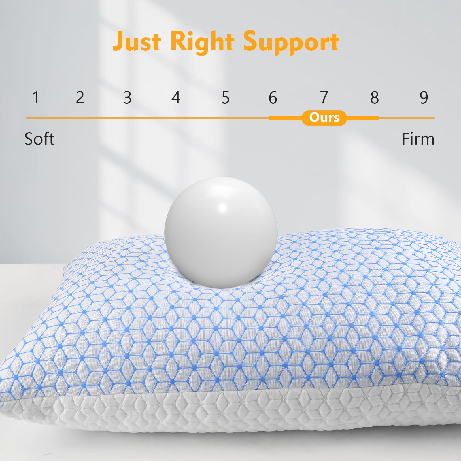 Cooling Queen Size Memory Foam Pillows Set of 2 - Adjustable Firm Support for Side, Back & Stomach Sleepers - Breathable Shredded Foam Bed Pillows for Hot Sleepers - Perfect for Home, Guest Room & Travel Use