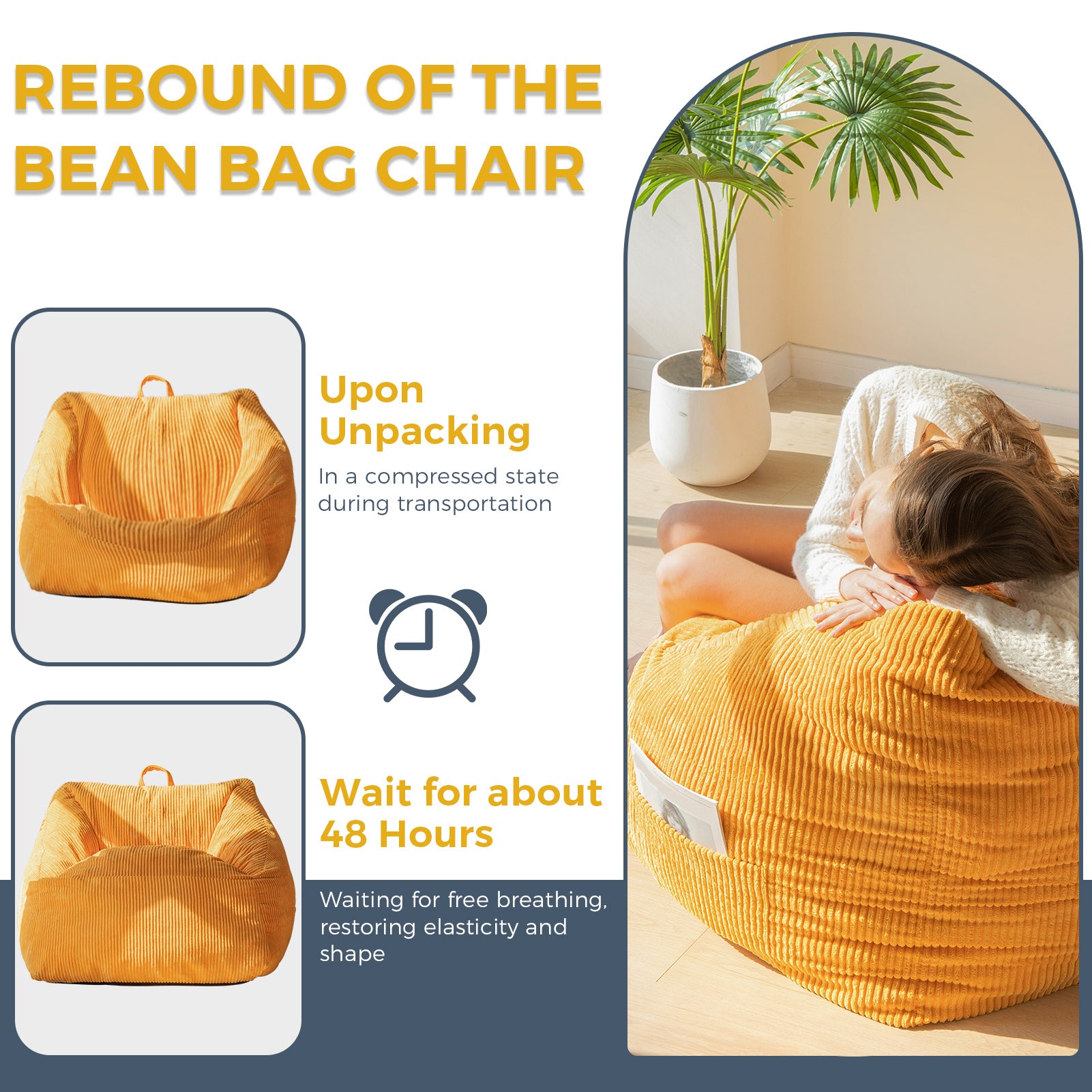 MAXYOYO Bean Bag Chair with Handle & Pocket - Soft Floor Sofa for Teens, Gaming, Reading & Relaxing - Perfect for Living Room, Bedroom & Dorm (Orange)