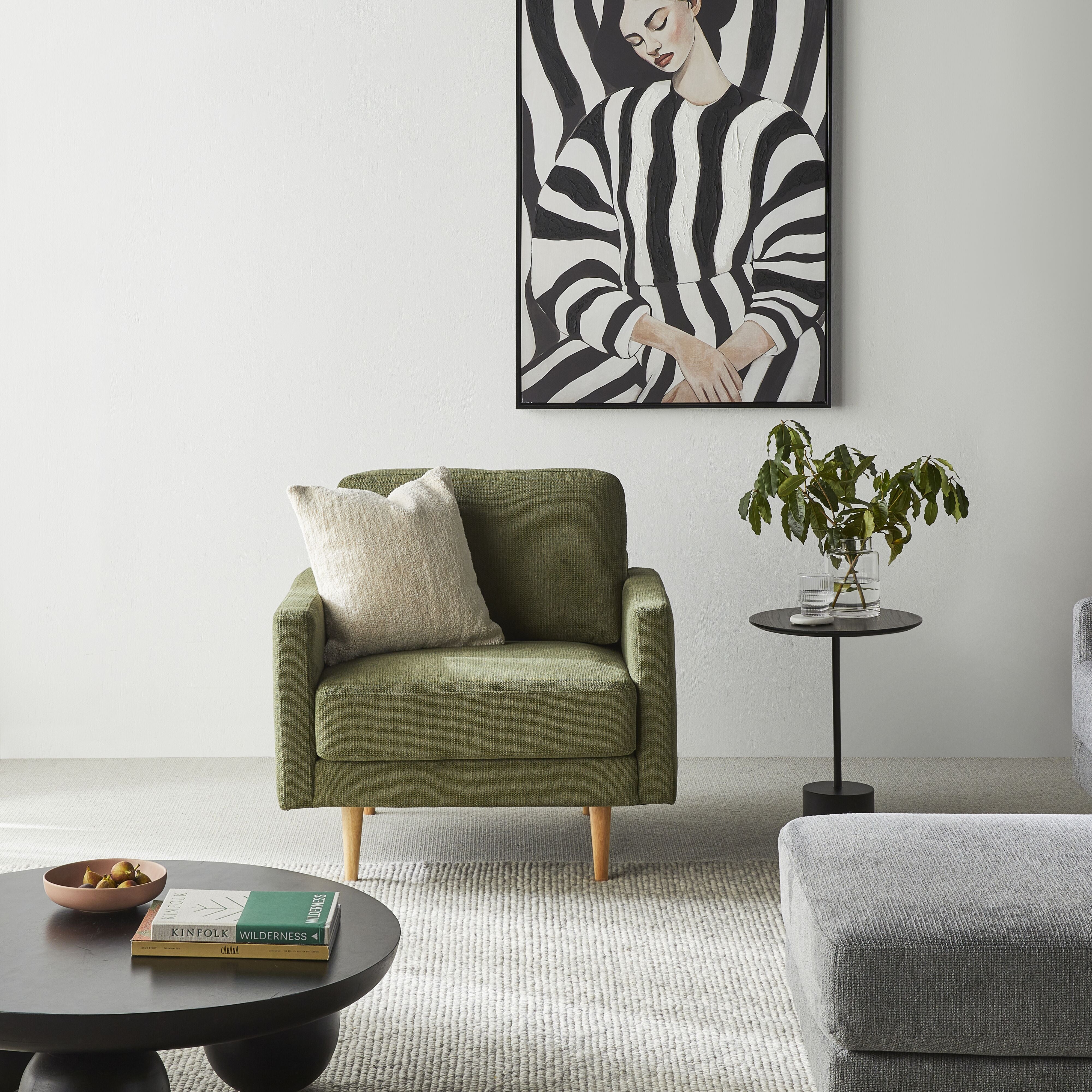 Boden Armchair Sorrento Olive - Modern Upholstered Accent Chair for Living Room, Bedroom, or Office - Comfortable Lounge Seating with Olive Green Fabric