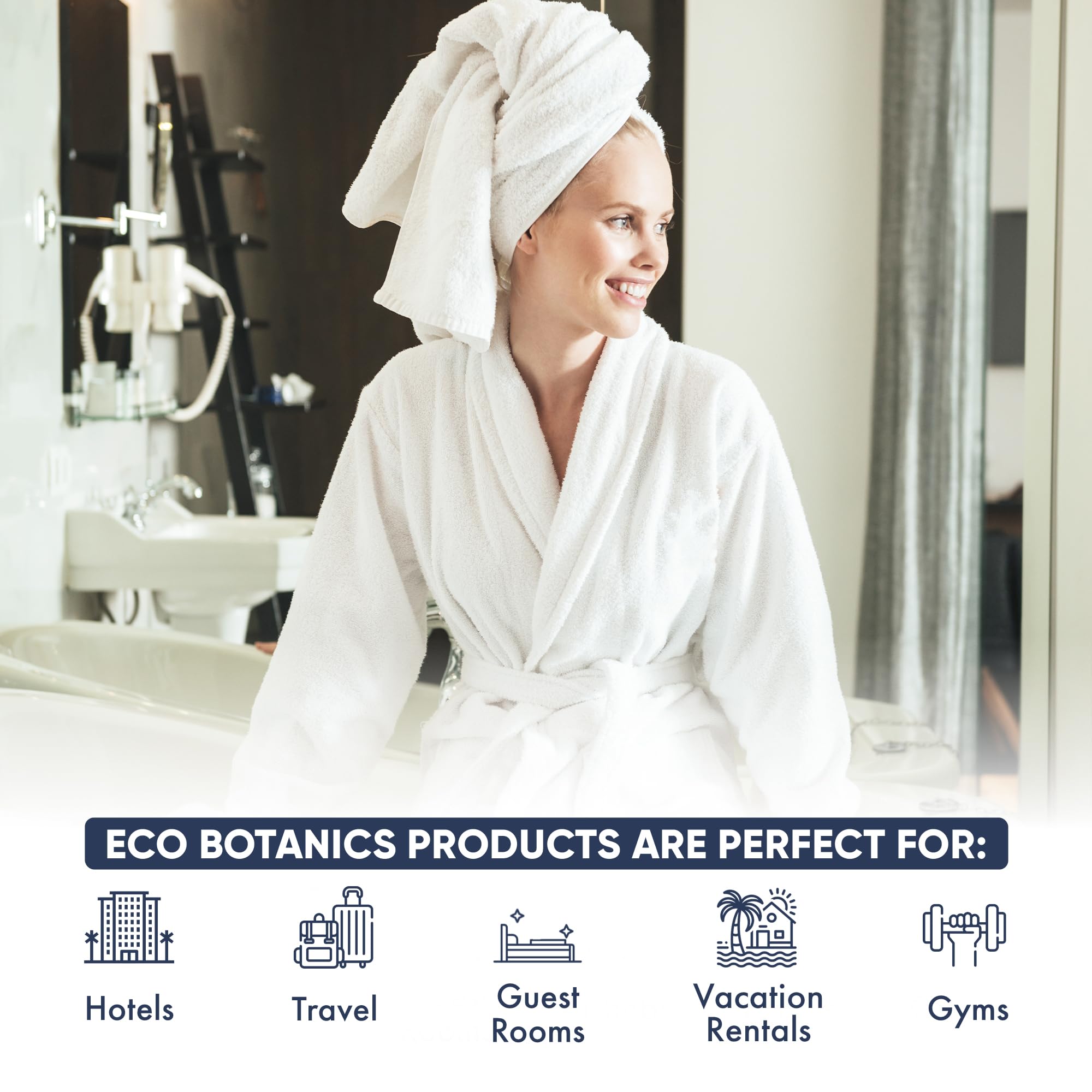 Eco Botanics Luxury Hotel Amenities Set - 10.14oz Pump Bottles (Shampoo, Conditioner, Hand & Body Wash, Lotion) - 4 Piece Travel Size Toiletries Kit for Hotels, Spas, Airbnb & Home Use