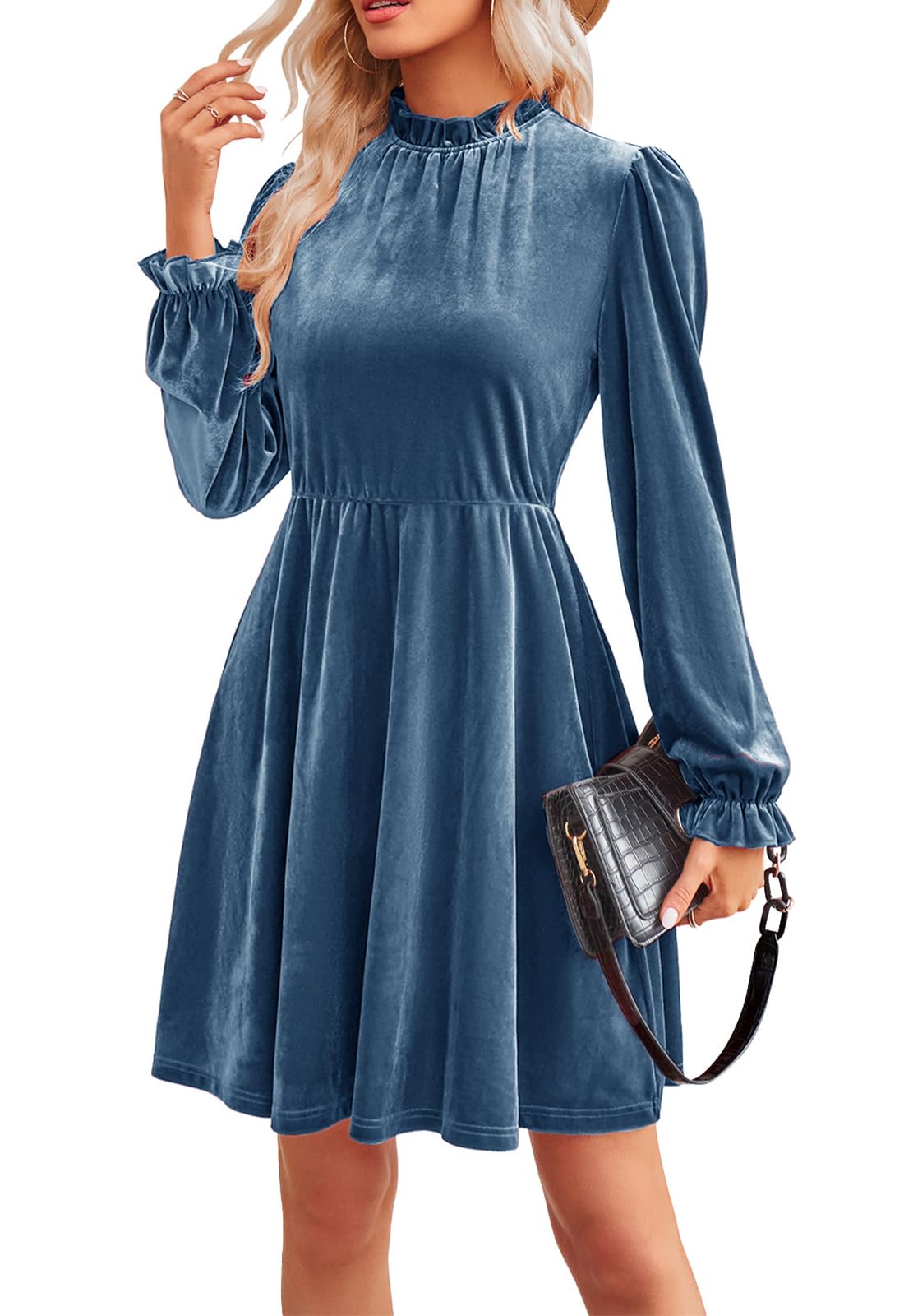Jayscreate Women's 2023 Velvet Wrap Dress with Elastic Waist - Long Sleeve Formal Tunic for Wedding Guest, Fall Party & Special Occasions