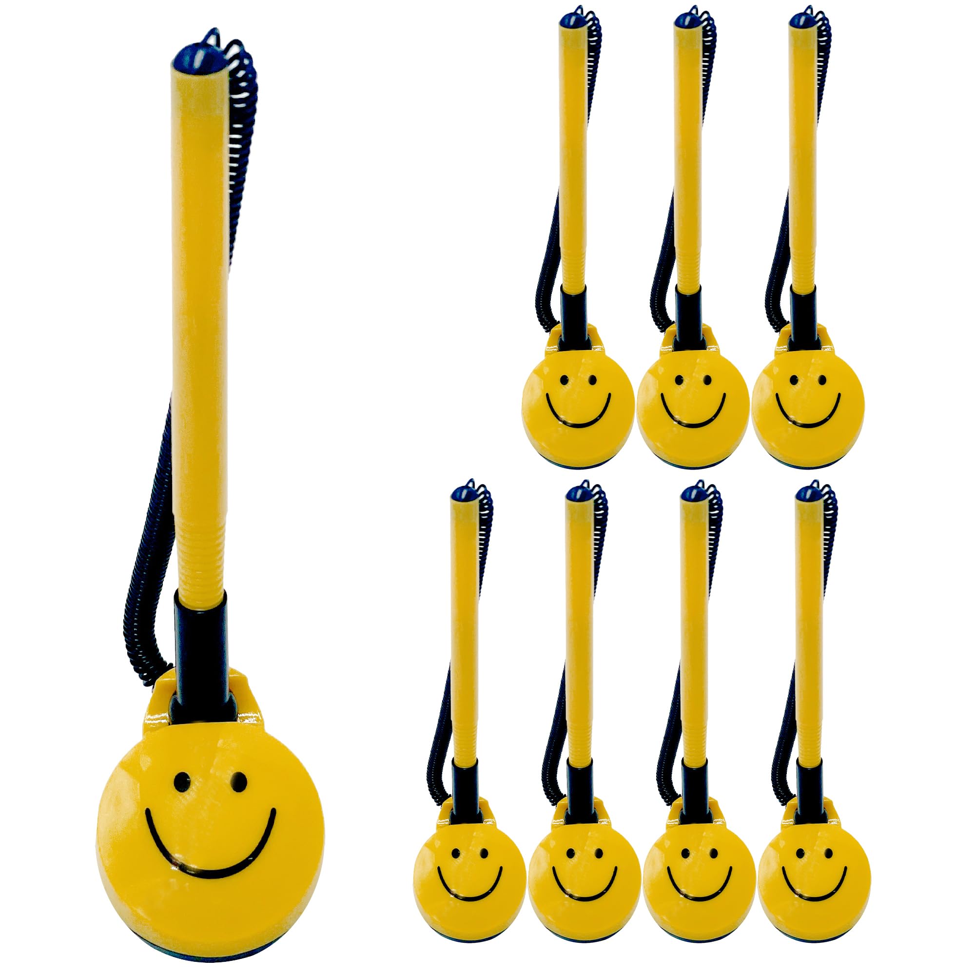 Performore 8-Pack Anti-Theft Pens with Security Cable & Adhesive Base - Smiley Face Design for Home, Office, School - Perfect for Reception Desks, Retail Counters & Public Spaces