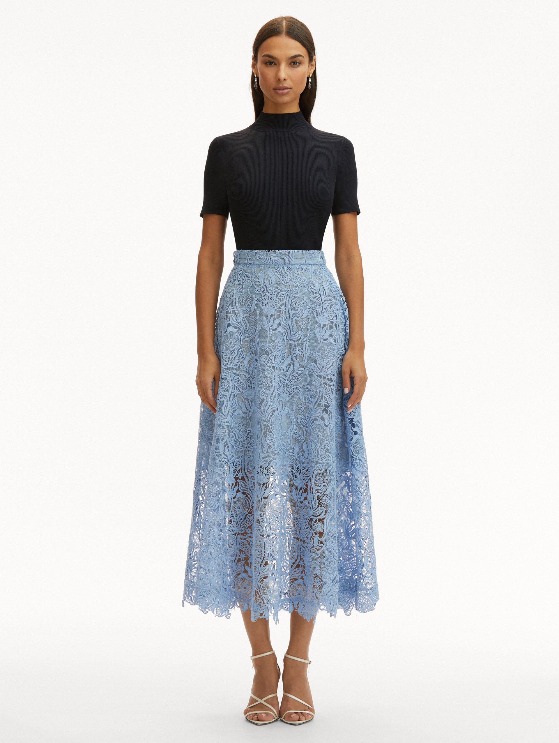 Bellflower Guipure Lace Skirt for Women - Elegant Floral Embroidery Midi Skirt | Perfect for Weddings, Parties & Summer Outfits