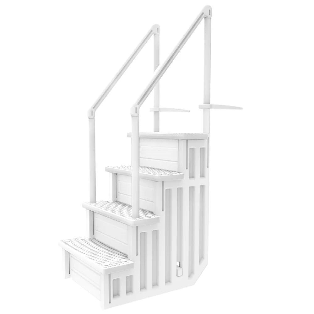 Aqua Select Anti-Slip Pool Steps for Above Ground Pools - White Safety Stairs with 250 lbs Capacity, Deck Mountable (48