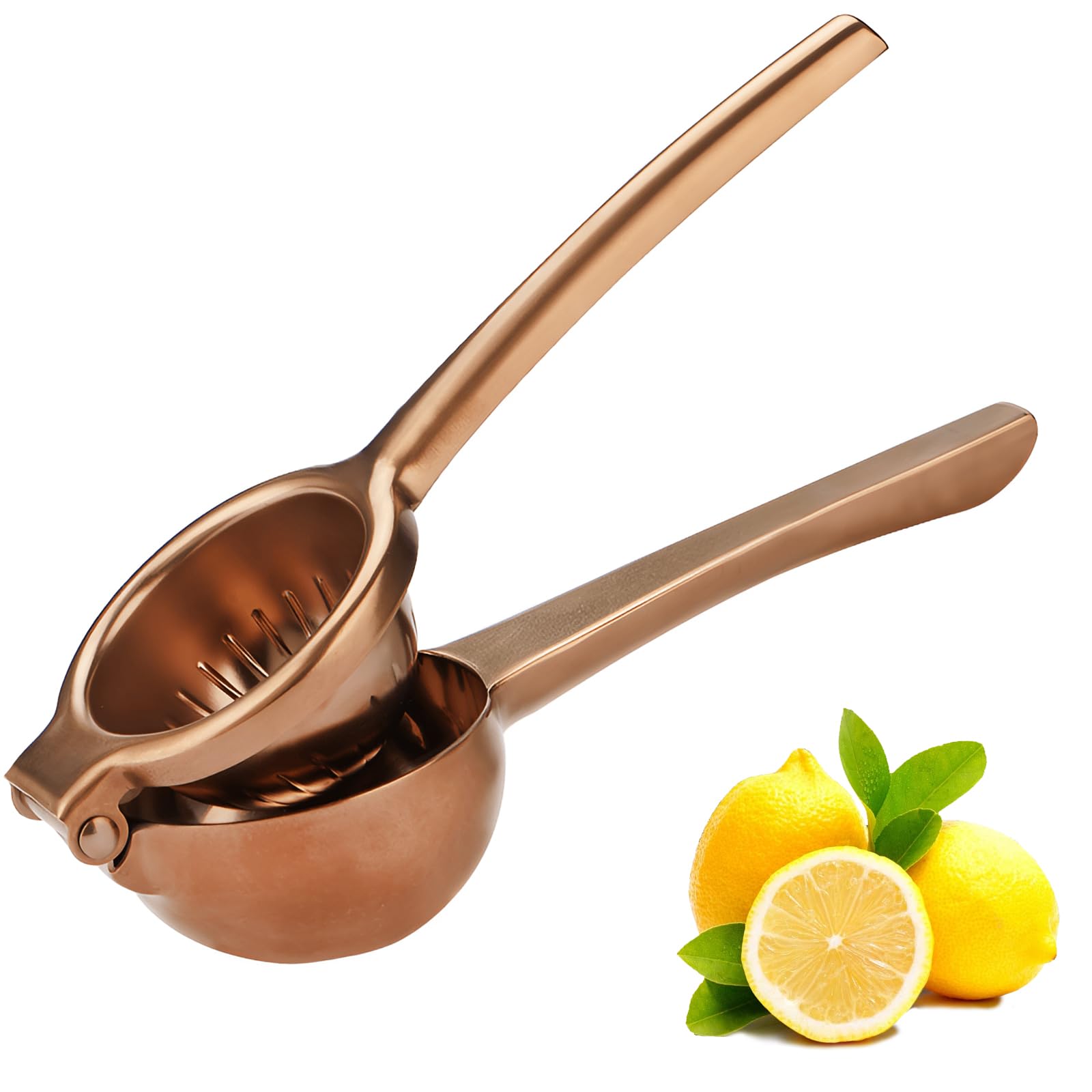 Premium Stainless Steel Lemon Squeezer - Heavy Duty Manual Citrus Juicer for Lemon, Lime & Orange - Rose Gold Bar Tool for Cocktails, Cooking & Healthy Juicing