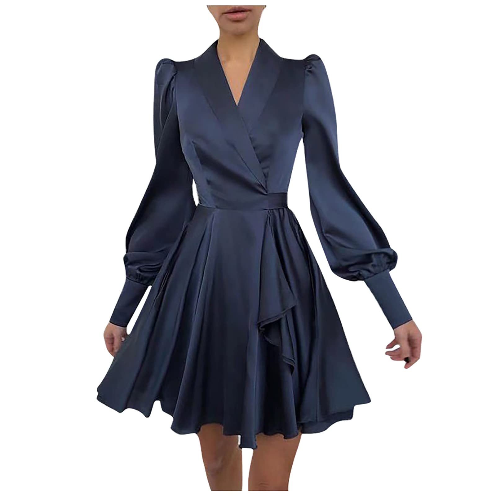 Elegant Women's Wrap Long Sleeve Party Dresses - Vintage Flowy Mini Tunic Dresses for Casual Wear | Perfect for Cocktail Parties, Date Nights & Special Occasions
