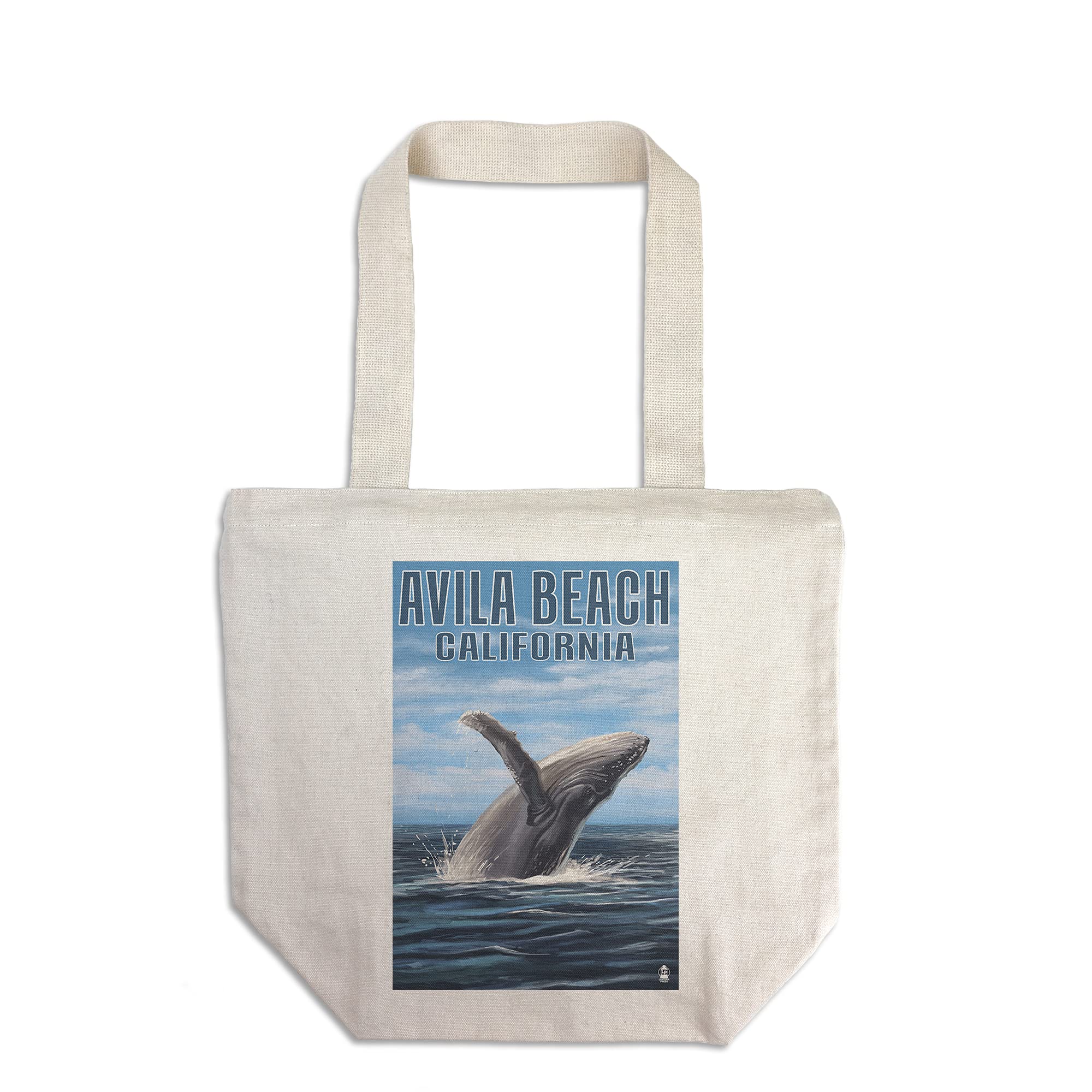 Lantern Press Avila Beach California Humpback Whale Tote Bag - 100% Cotton Canvas Reusable Shopping Bag for Beach, Grocery & Eco-Friendly Lifestyle
