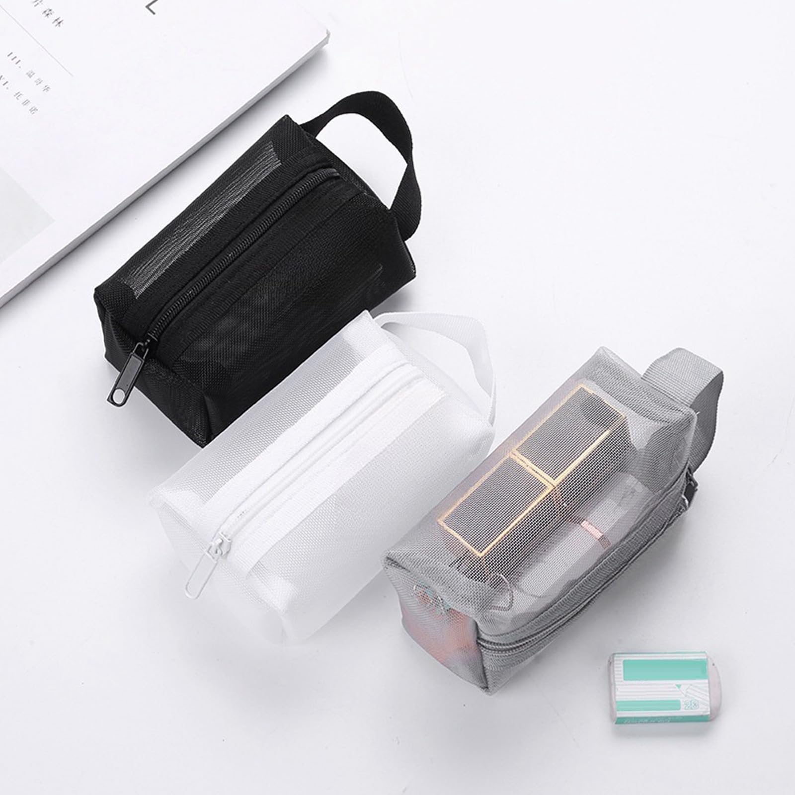 LYDZTION 6Pcs Mesh Makeup Bags with Zipper - Waterproof Travel Cosmetic Organizer Pouch Set for Toiletries, Home, Office & Daily Use (Black, White, Gray) | Perfect for Travel, Gym, Camping & Makeup Storage