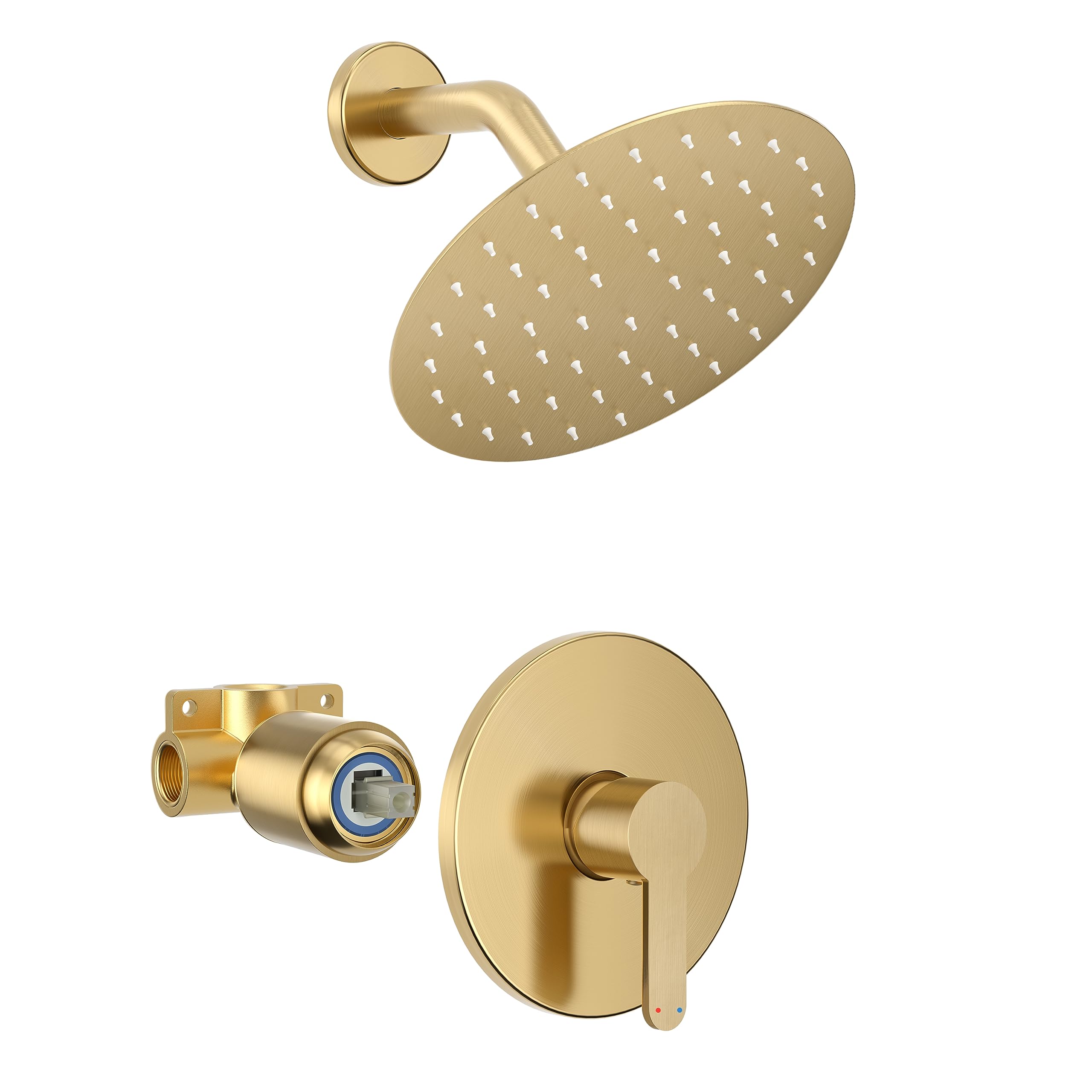Premium Holispa Gold Shower Faucet Set - 8 Inch Rainfall Shower Head with Single Handle Trim Kit & Valve in Brushed Gold Finish | Bathroom Upgrade for Luxury Spa Experience