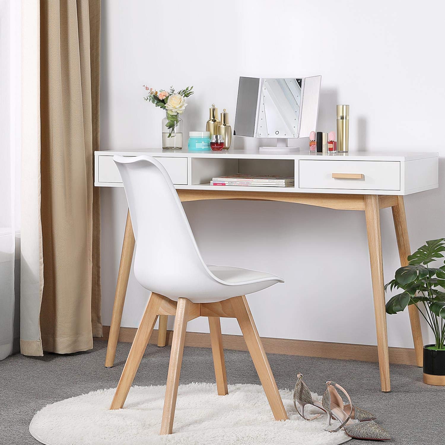 Yaheetech 4-Piece Modern Upholstered Dining Chairs Set with Soft Padded Seat, Beech Wood Legs - White DSW Eiffel Inspired Accent Chairs for Home, Restaurant & Office Use