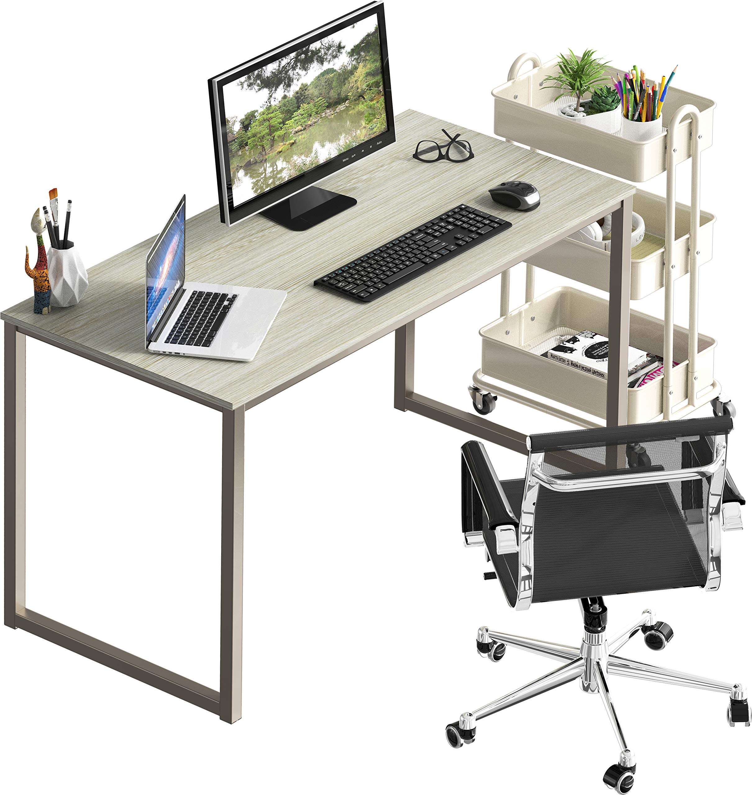 SHW Mission 48-Inch Home Office Computer Desk - Solid Maple Wood Writing Desk with Spacious Work Surface for Study, Work from Home & Gaming | Modern Ergonomic Design for Small Spaces