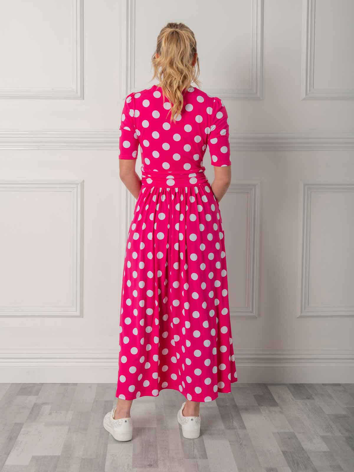 Odelia Wrap Front Maxi Dress for Women - Flowy Long Summer Dress with V-Neck & Belt (Pink) | Beach Wedding, Vacation, Party Outfit