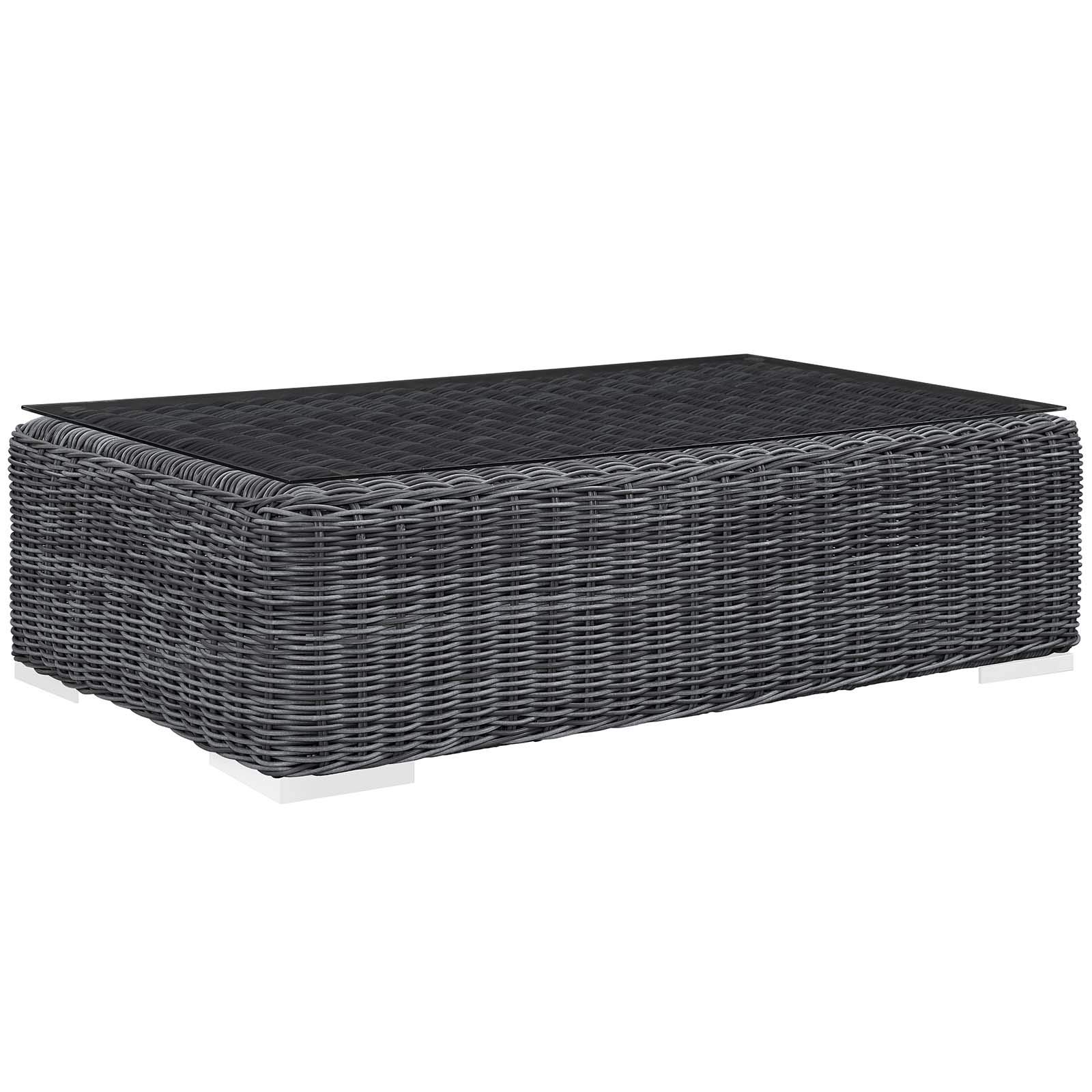 Modern Outdoor Patio Lounge Sectional Sofa Set - Rattan Wicker Furniture in Grey & Red for Backyard, Poolside & Garden Relaxation