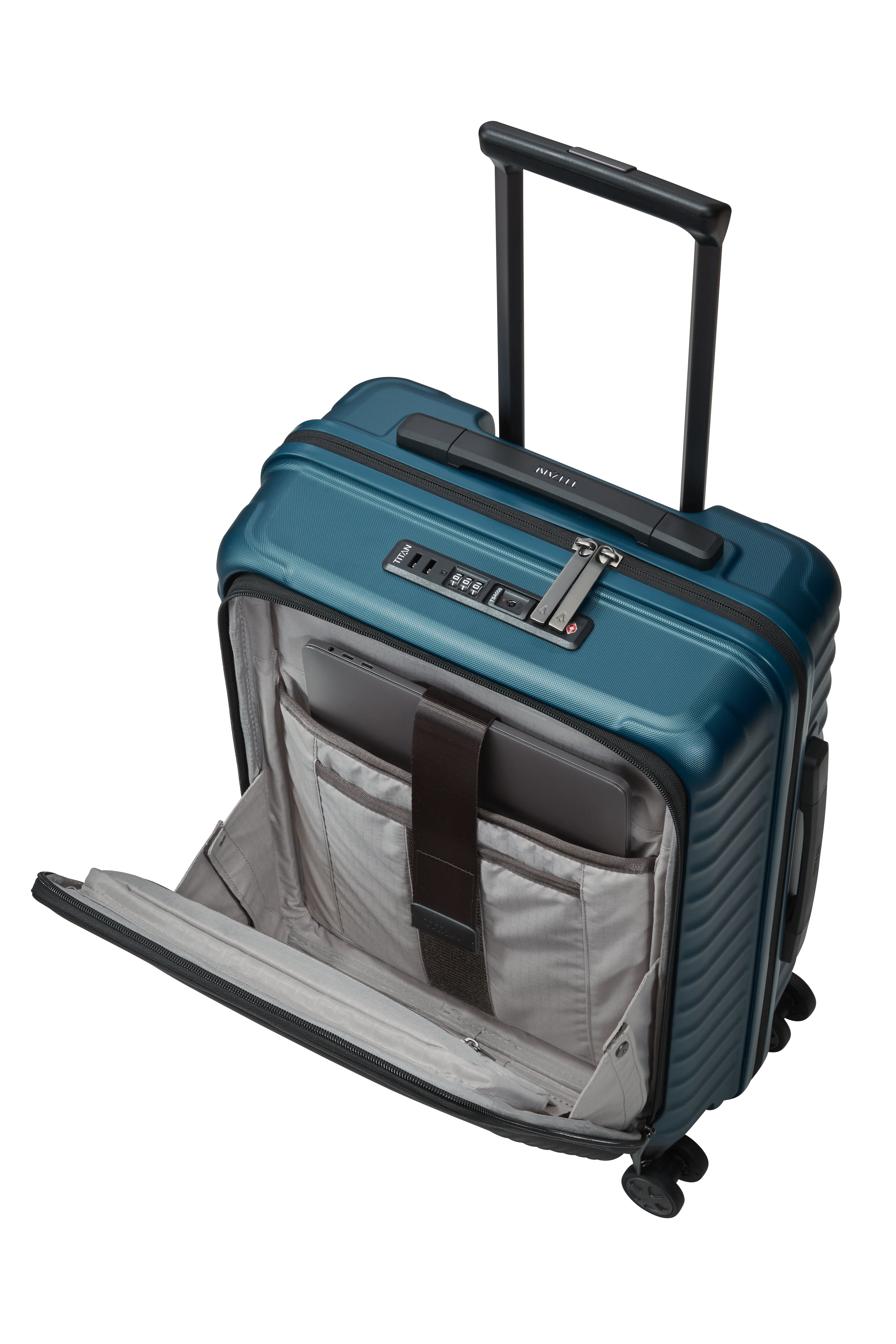 Titan LITRON Trolley S Carry On Luggage with Front Pocket - Lightweight Spinner Suitcase for Air Travel, Business Trips & Weekend Getaways