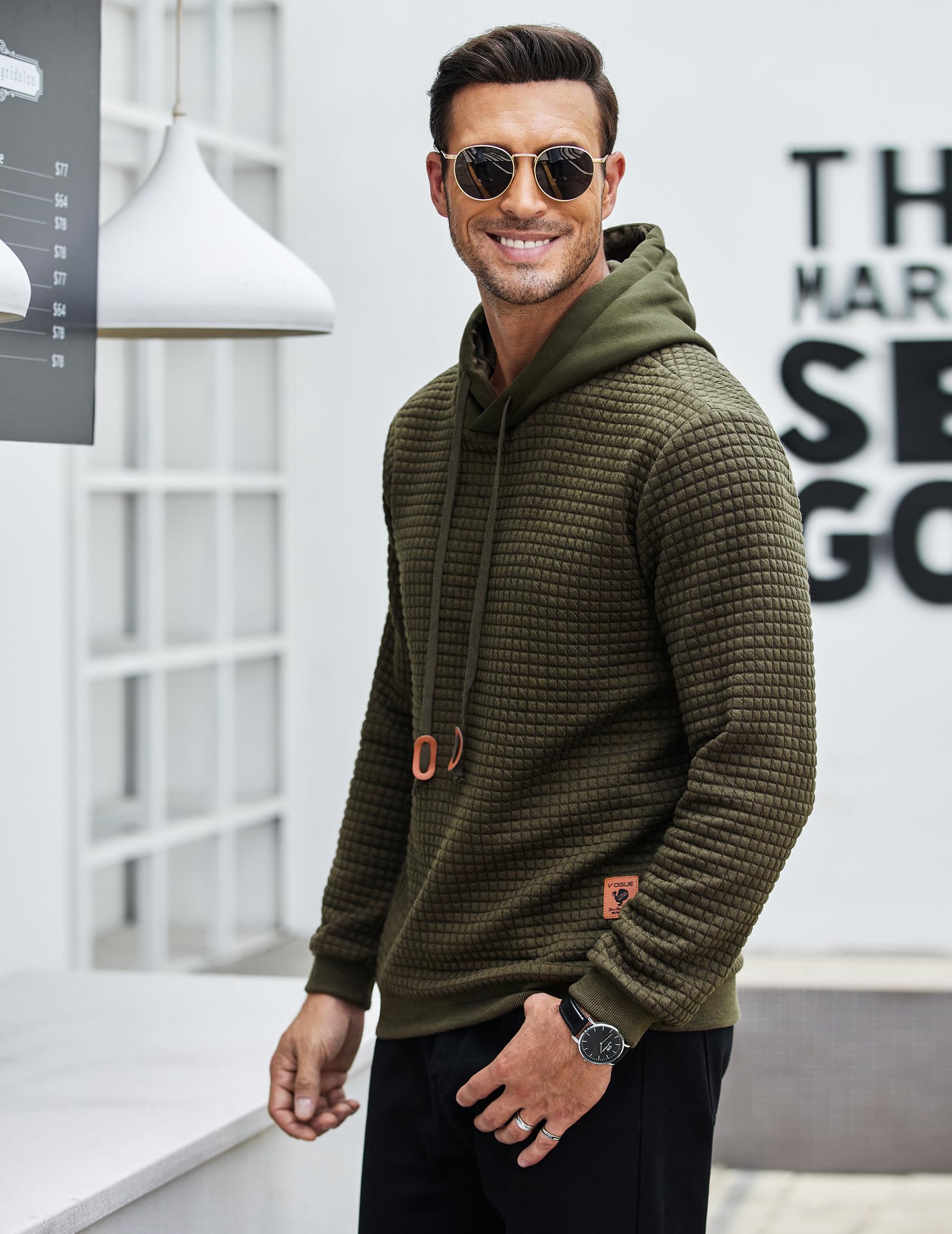 COOFANDY Men's Casual Hooded Sweatshirt - Long Sleeve Waffle Knit Pullover Hoodie with Drawstring | Comfortable Lounge Wear for Fall & Winter, Perfect for Outdoor Activities and Daily Casual Outfits