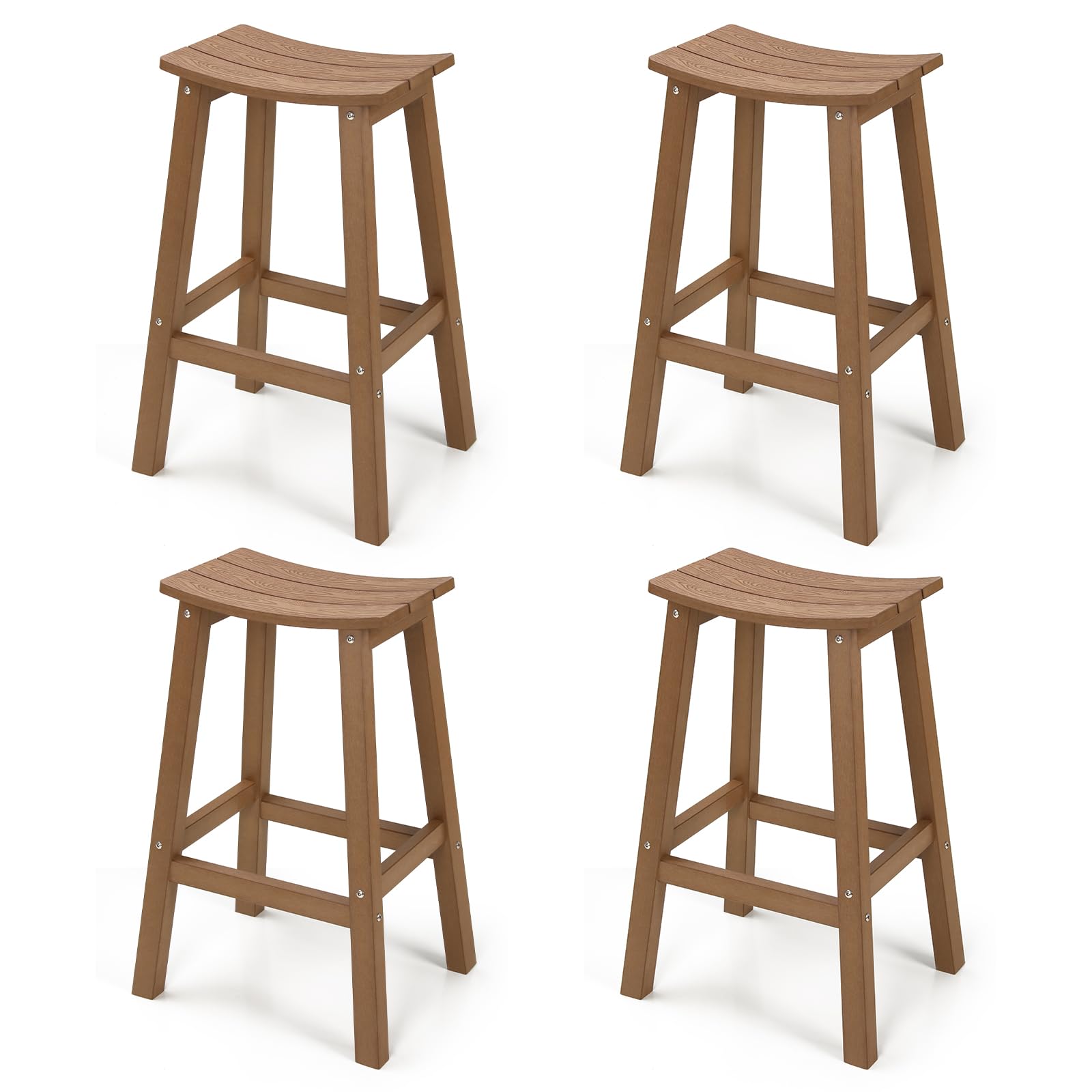 All-Weather Bar Stools Set of 4 - Durable Patio Barstools That Never Rot or Fade - Perfect for Outdoor Bar, Kitchen Counter, Deck & Backyard - Teak Wood Bar Height Stools for Dining & Entertaining