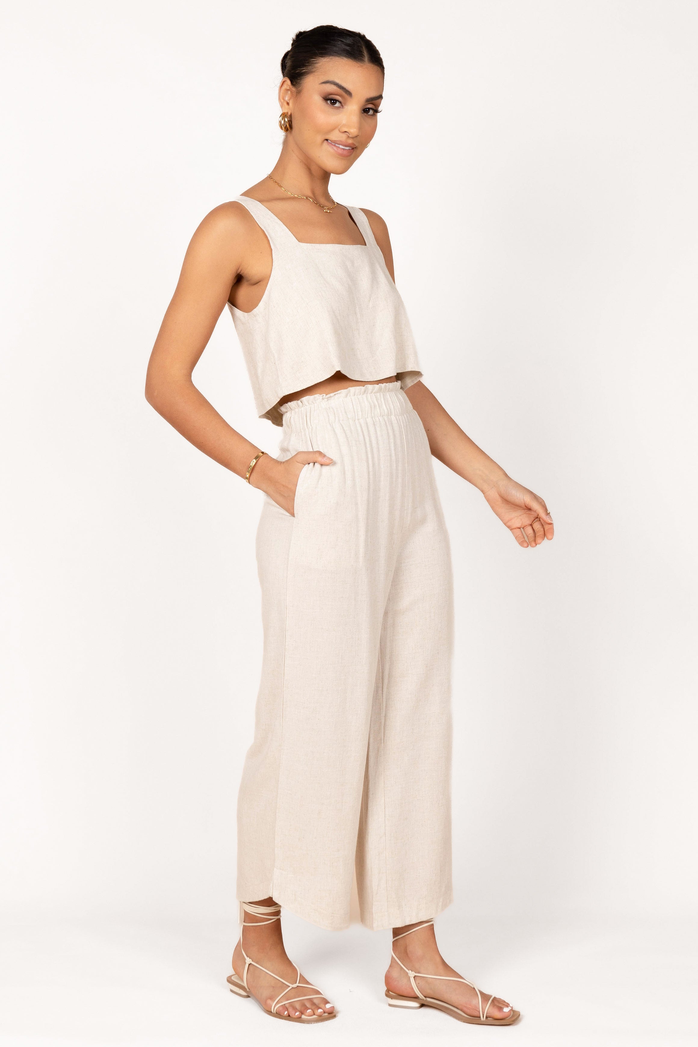 Eleanor High Waisted Pants for Women - Beige Trousers | Comfortable Stretch Work Pants for Office & Casual Wear