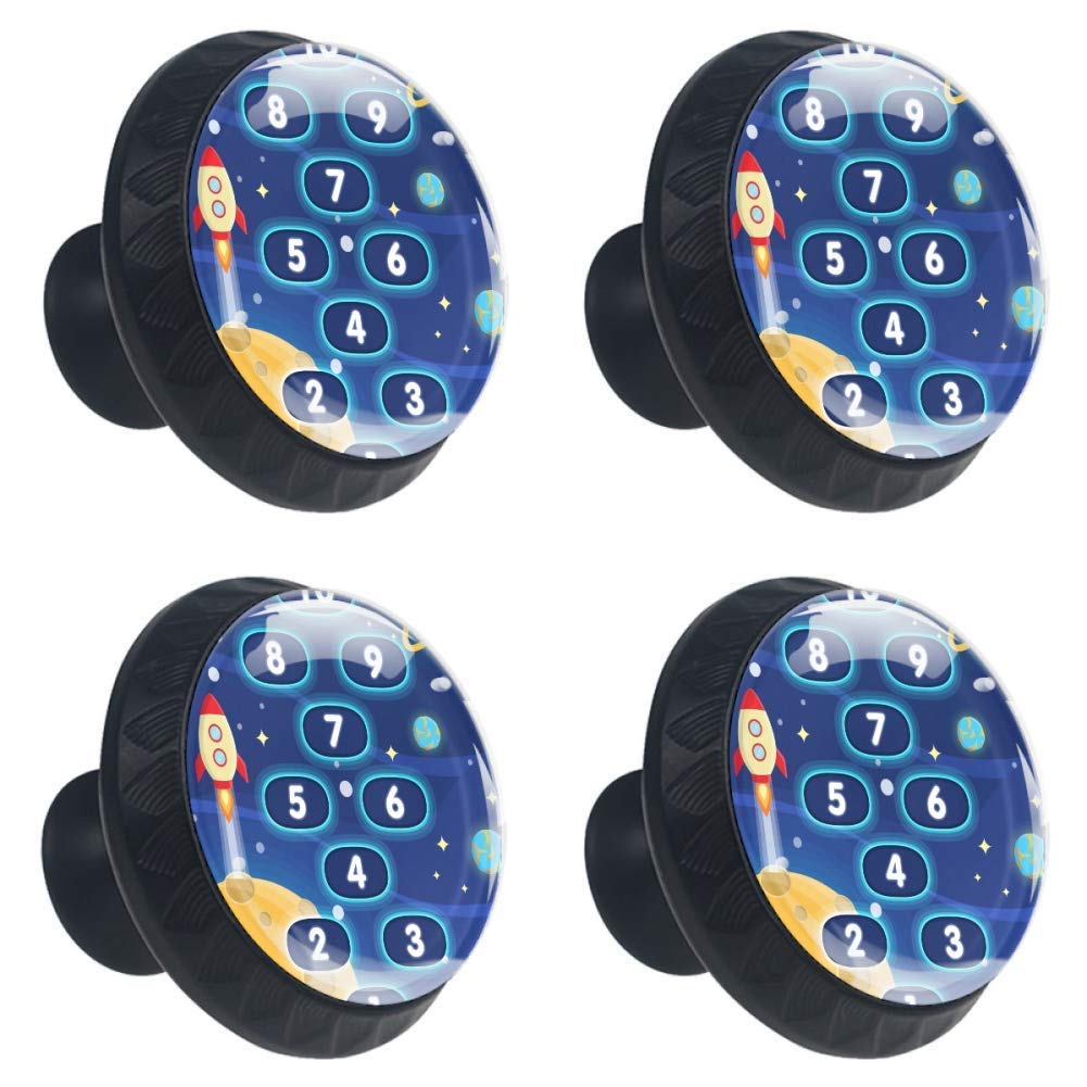 Space-Themed Glass Cabinet Knobs - 4-Piece Round Drawer Pulls with Screws for DIY Wardrobe, Cupboard & Dresser - Perfect for Home Office & Kids' Room Decor