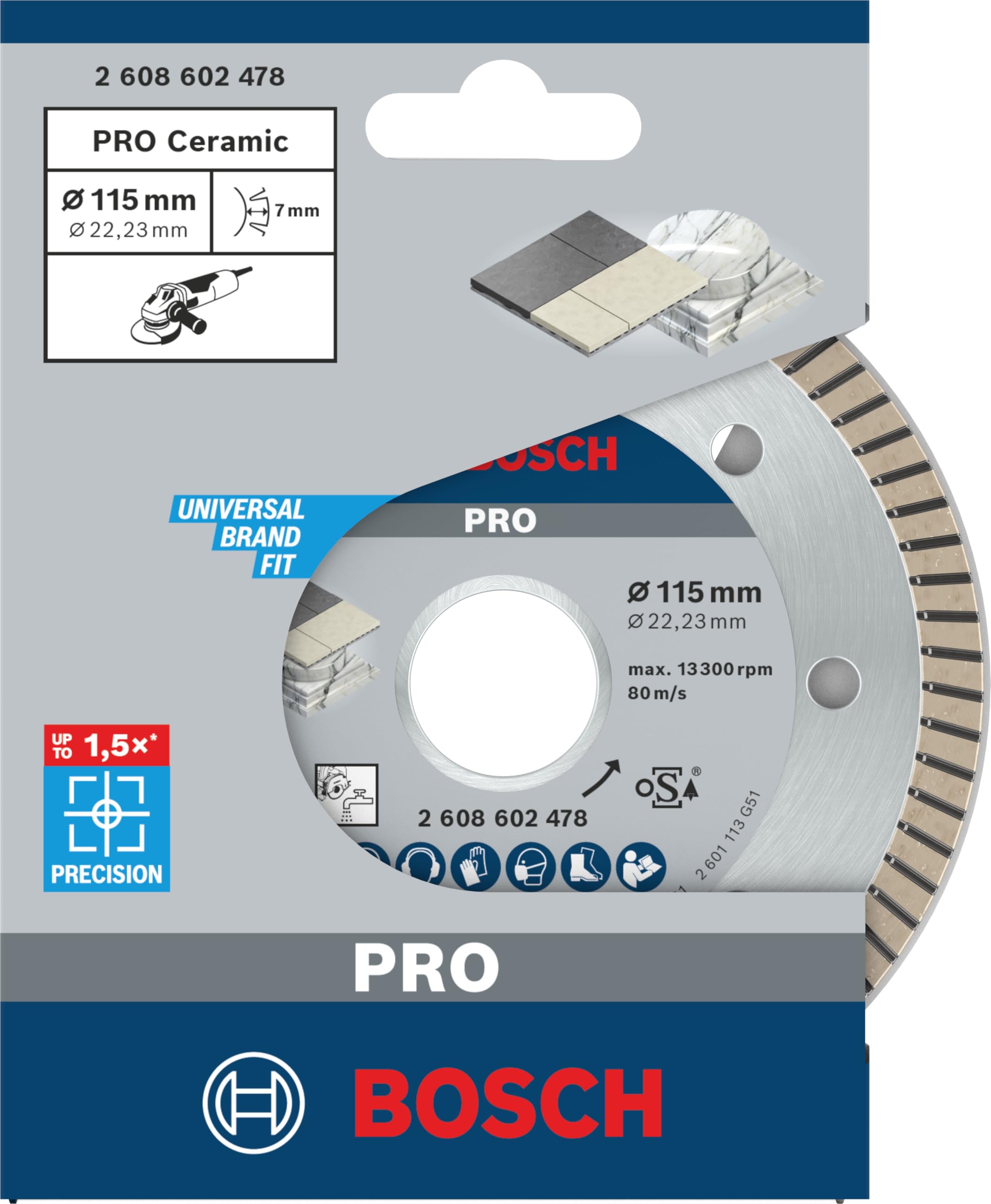 Bosch 2608602478 Diamond Cutting Disc - Premium Turbo Segmented Blade for Ceramic Tile, Porcelain & Stone - Fast, Clean Cuts for DIY & Professional Tile Installation