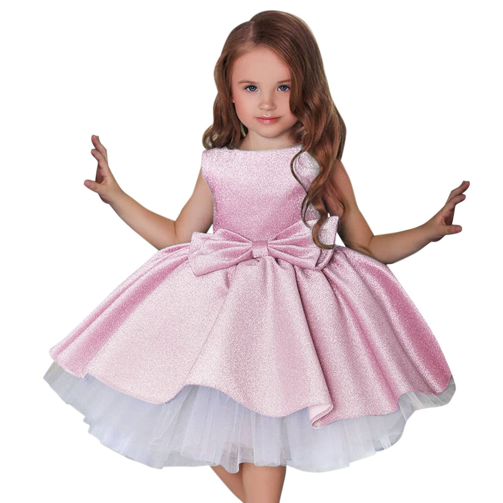 **Baby Girls Wedding Guest Dress - Toddler Princess Bow Tulle Patchwork Party Dress - Perfect for Weddings, Birthday Parties & Special Occasions**