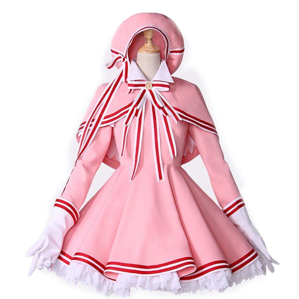 Sakura Kinomoto Pink Cosplay Dress with Red & White Ribbons - Anime Cardcaptor Costume for Halloween, Conventions & Cosplay Events