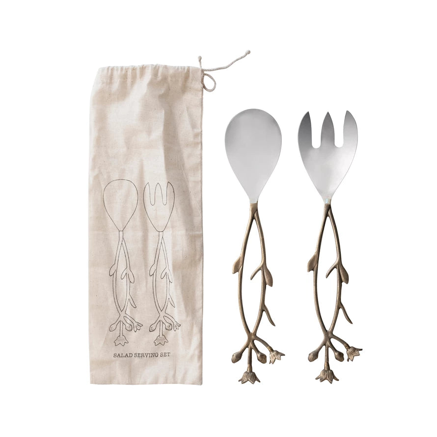 Floral Salad Servers Set of 2 - Elegant Serving Utensils for Fresh Salads, Fruit Bowls & Party Appetizers - Perfect for Dinner Parties, Picnics & Outdoor Gatherings
