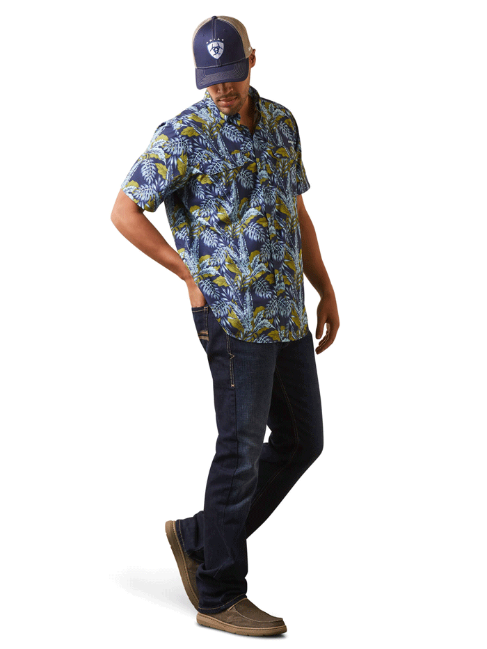 Ariat Men's VentTEK Outbound Fitted Shirt - Breathable Performance Shirt for Outdoor Activities, Hiking & Summer Adventures (Style: Midsummer Night, Size M)