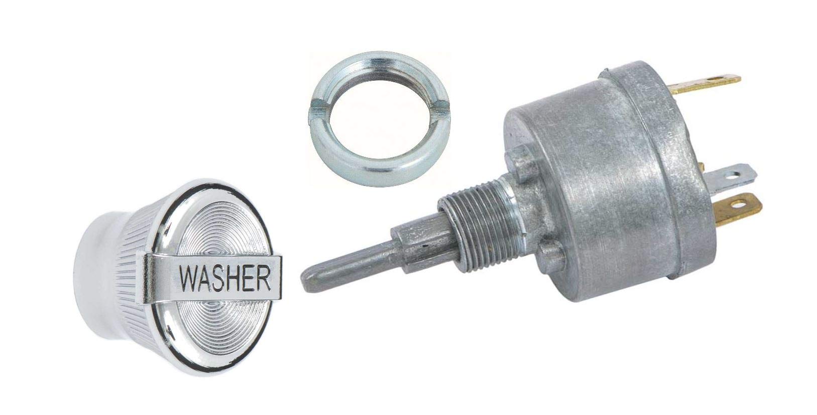 OER Windshield Wiper Switch & Knob Set - Push Button Manual Control for 1968 Pontiac Firebird - Silver Replacement Part (Perfect for Classic Car Restoration & Rainy Day Driving)