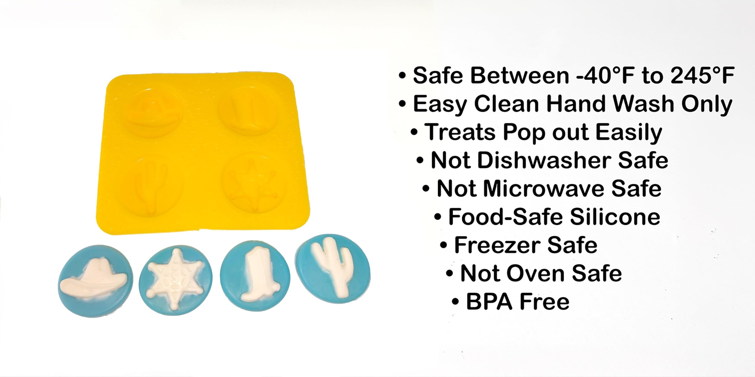 Western Cowboy Silicone Molds Set - 4 Cavity (Cowboy Hat, Boot, Cactus, Sheriff Badge) for Cream Cheese, Candy Melts, Fondant, Caramels - Perfect for DIY Candy Making, Cake Decorating, and Western Theme Parties