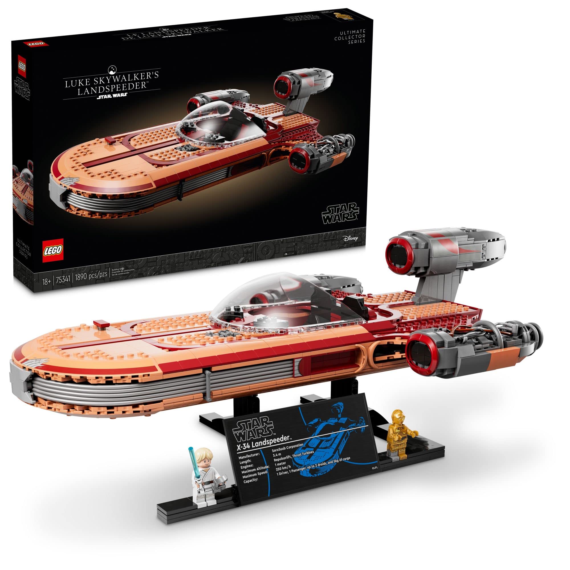LEGO Star Wars Luke Skywalker's Landspeeder 75341 Ultimate Collector Series - Adult Star Wars Building Kit with Luke Skywalker Lightsaber & C-3PO Minifigure | Perfect Gift for Star Wars Fans | Display Model for Home Office & Star Wars Collection
