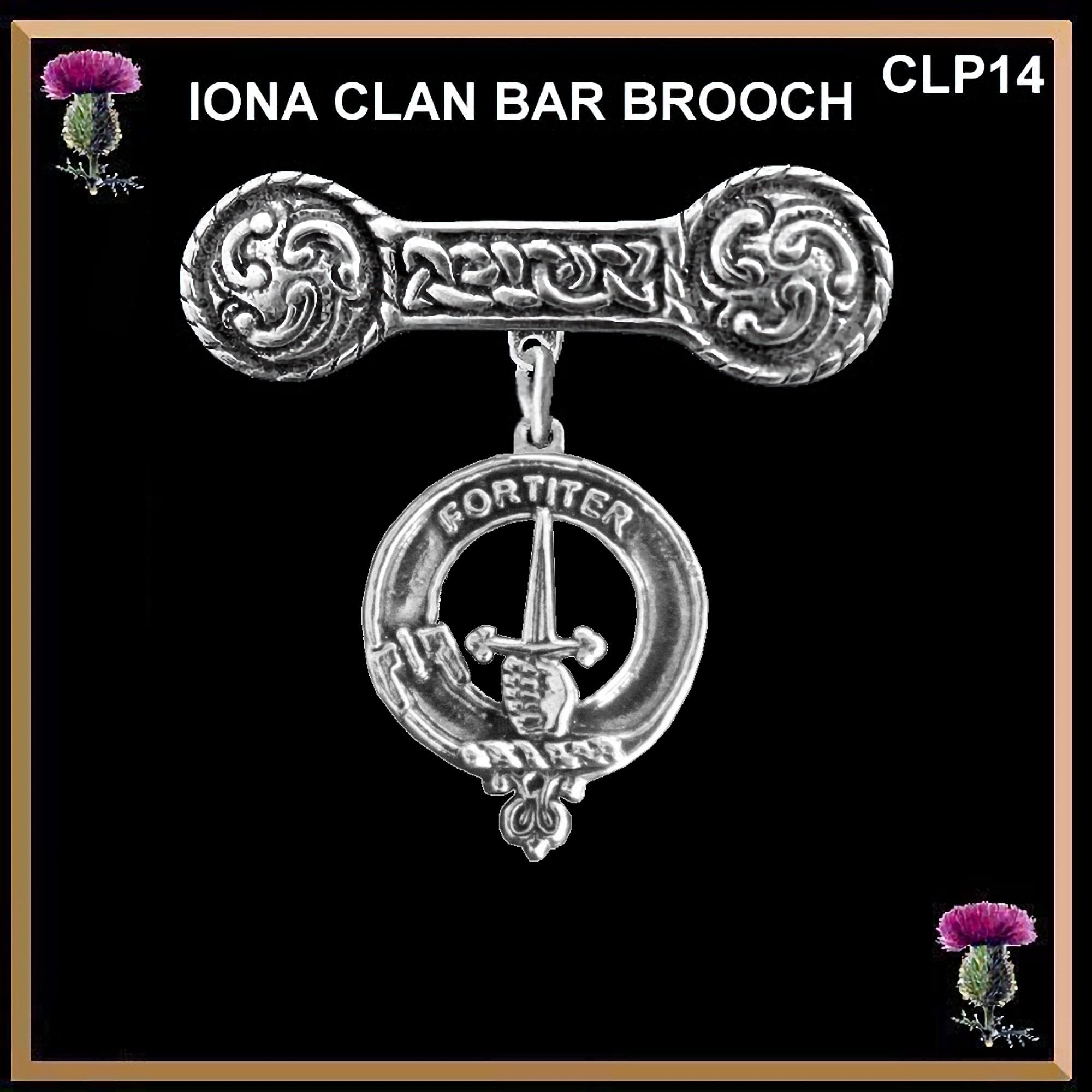 MacAlister Clan Crest Iona Bar Brooch - Sterling Silver Scottish Jewelry for Tartan Shawls & Kilts - Perfect for Weddings, Highland Games & Celtic Events
