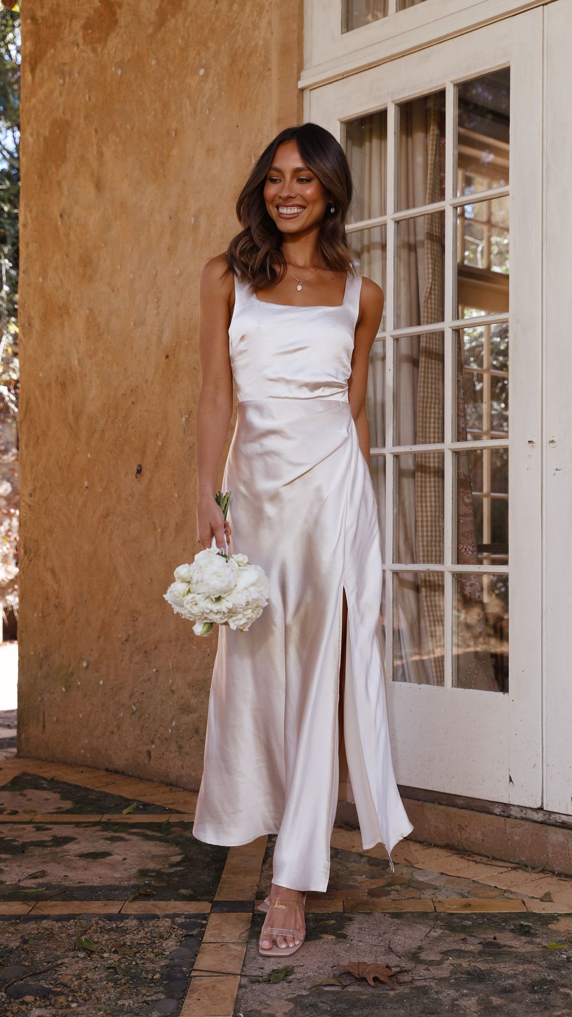 Alaria Maxi Dress in Champagne - Elegant Long Flowy Summer Dress for Women | Perfect for Beach, Wedding, and Evening Occasions