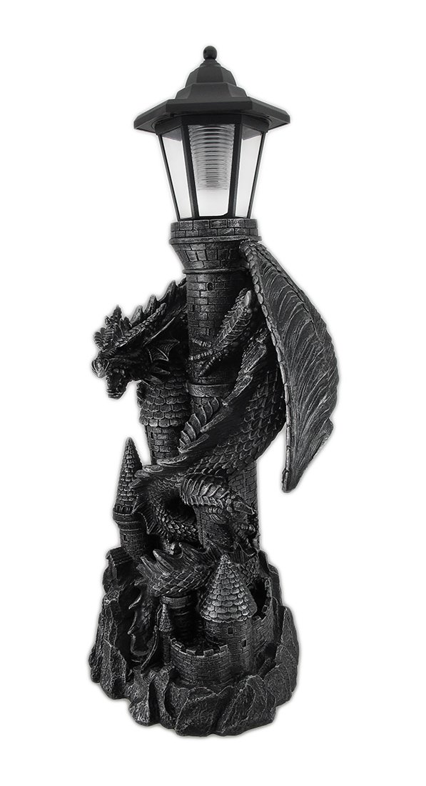 Solar-Powered Medieval Dragon Statue with LED Lantern - 21 Inch Gothic Outdoor Decor for Garden, Patio & Castle Theme - Keeper of The Castle Symbolizing Protection & Enchantment