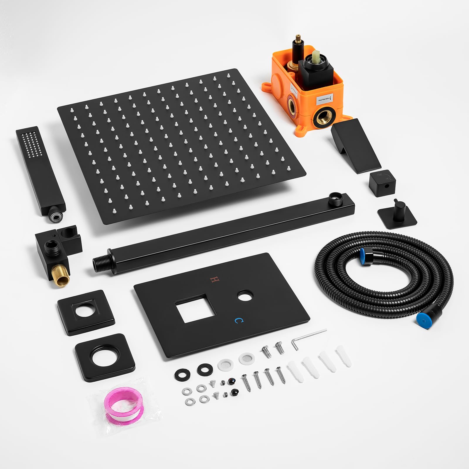 Premium Matte Black Shower Faucet Set - 12 Inch Rainfall Shower System with Square Shower Head, High Pressure Handheld Spray & Wall Mounted Valve Trim Kit for Luxury Bathroom Upgrade (Ideal for Master Bath, Spa-Like Experience)