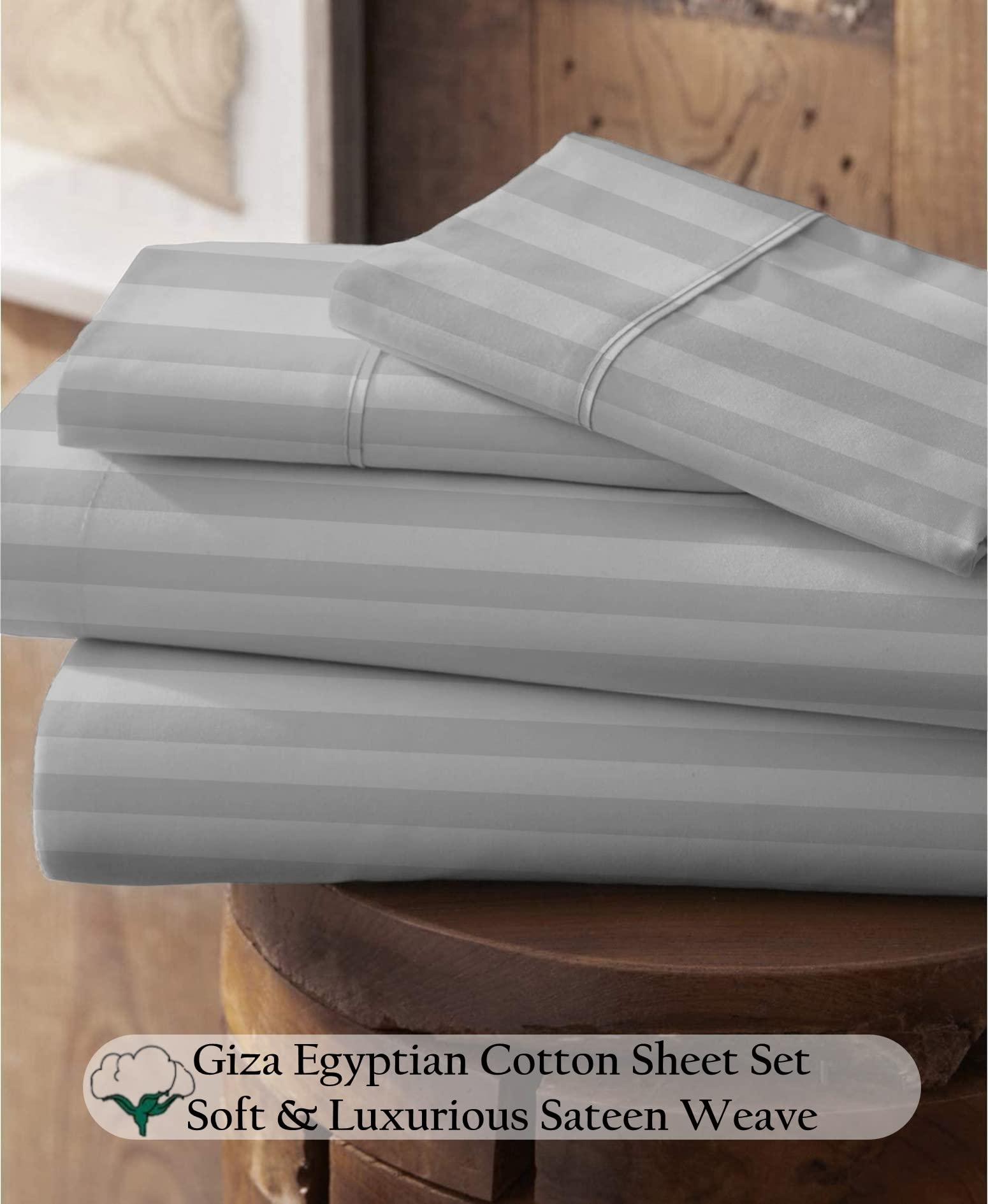 Premium 100% Giza Egyptian Cotton Sheets Set - Ultra Soft & Breathable Full Size Bedding, 16
