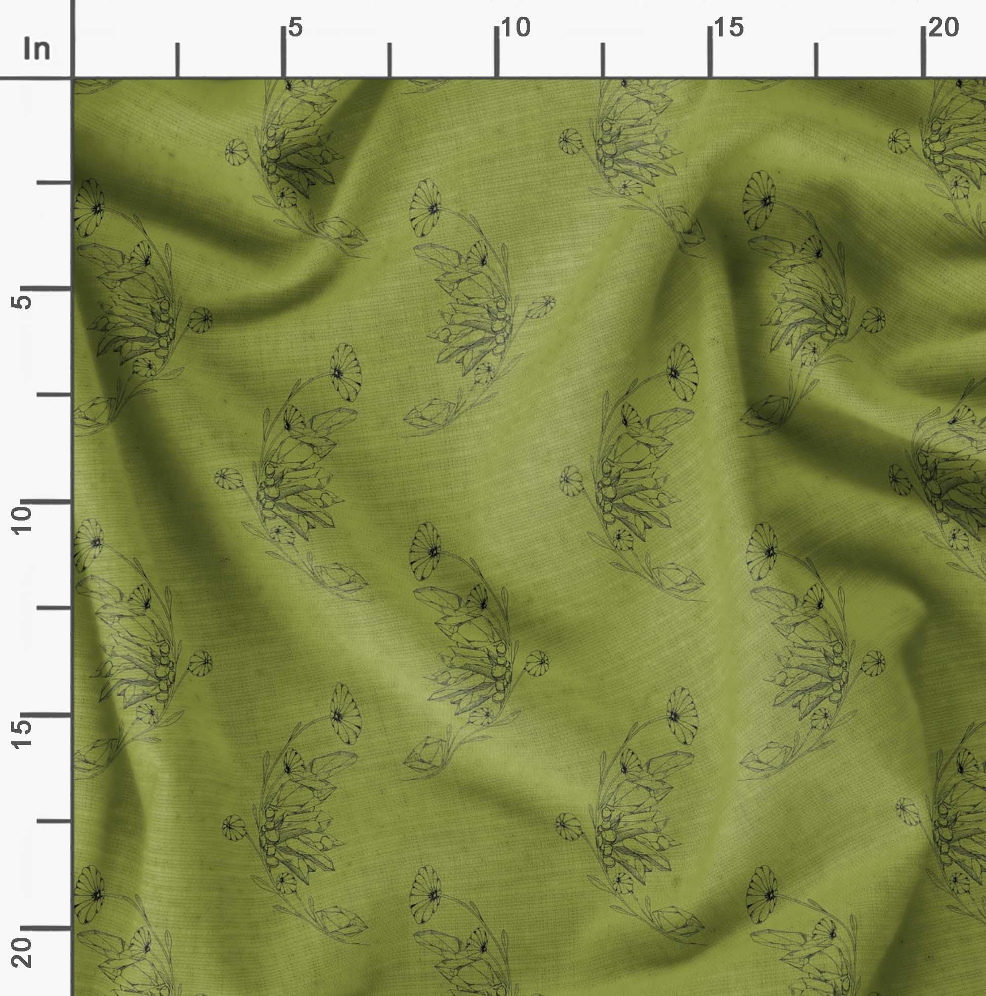 Soimoi Moss Green Georgette Fabric by The Yard - 44 Inch Wide Printed Floral Leaf Design - Elegant Artistic Fabric for Dresses, Scarves, Home Decor & DIY Projects
