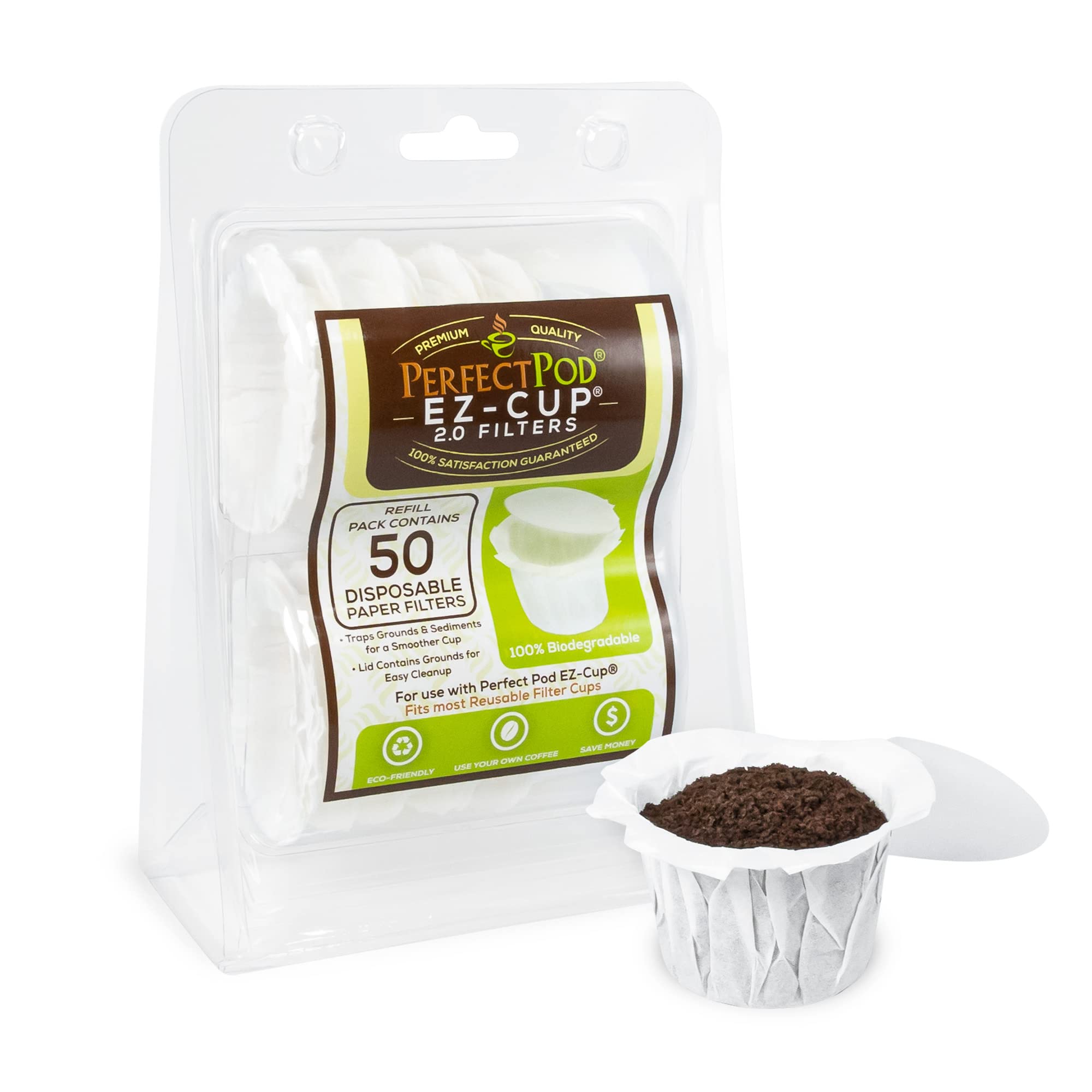 Premium EZ-Cup Paper Coffee Filters with Patented Lid - 450 Count (9-Pack) - Compatible with Keurig Single-Serve Coffee Makers & Pods - Ideal for Home, Office, and Travel Use
