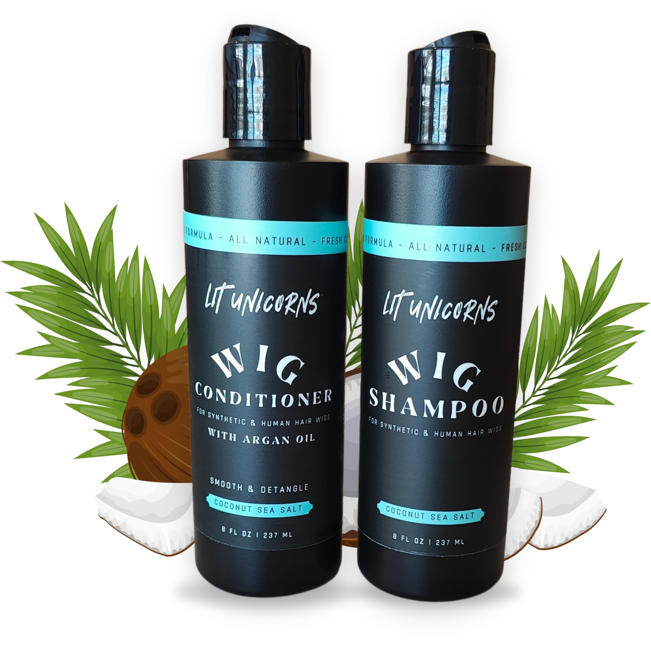 All Natural Shampoo & Conditioner Set for Human Hair & Synthetic Wigs - Coconut Scented Cleansing Formula to Detangle & Soften - Keeps Wigs Fresh & Long-Lasting - Perfect for Daily Care, Salon Use & Wig Maintenance