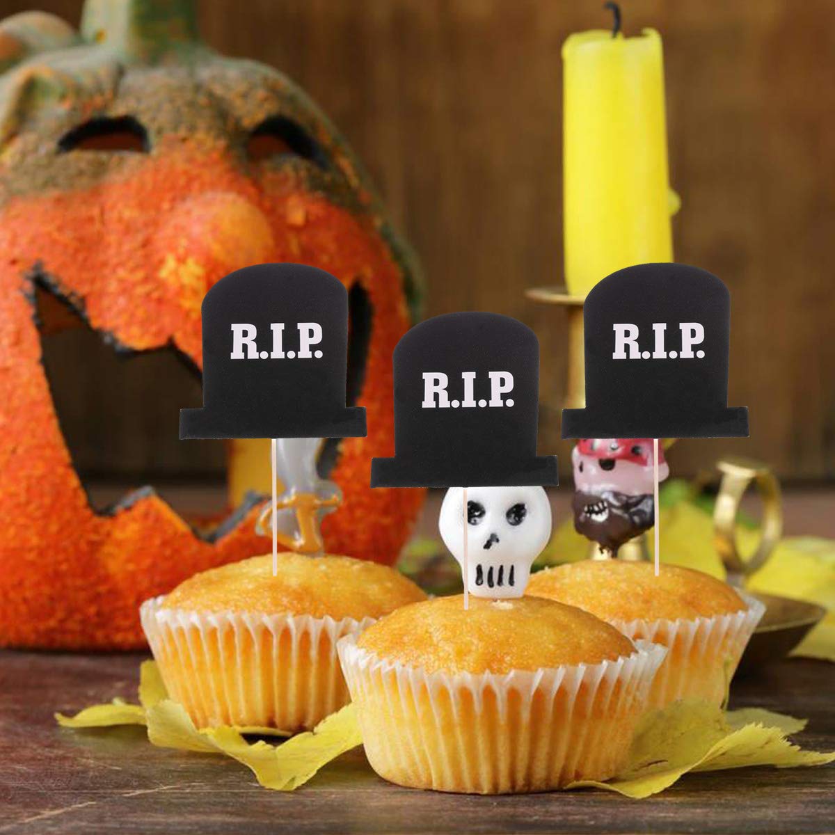 VALICLUD 10pcs Halloween Cake Toppers Set - Spooky Cemetery Cupcake Picks & Cake Decorations for Halloween Party, Birthday, Themed Desserts - Perfect for DIY Cupcakes, Cakes, Cookies & Dessert Table Decor