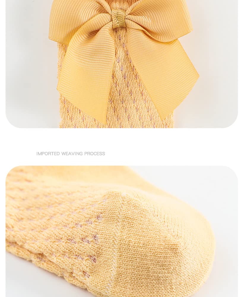QandSweet Baby Girl Knee-High Socks with Bows - Non-Slip Toddler & Infant Stockings for Newborns - Perfect for Special Occasions, Photo Shoots & Everyday Wear