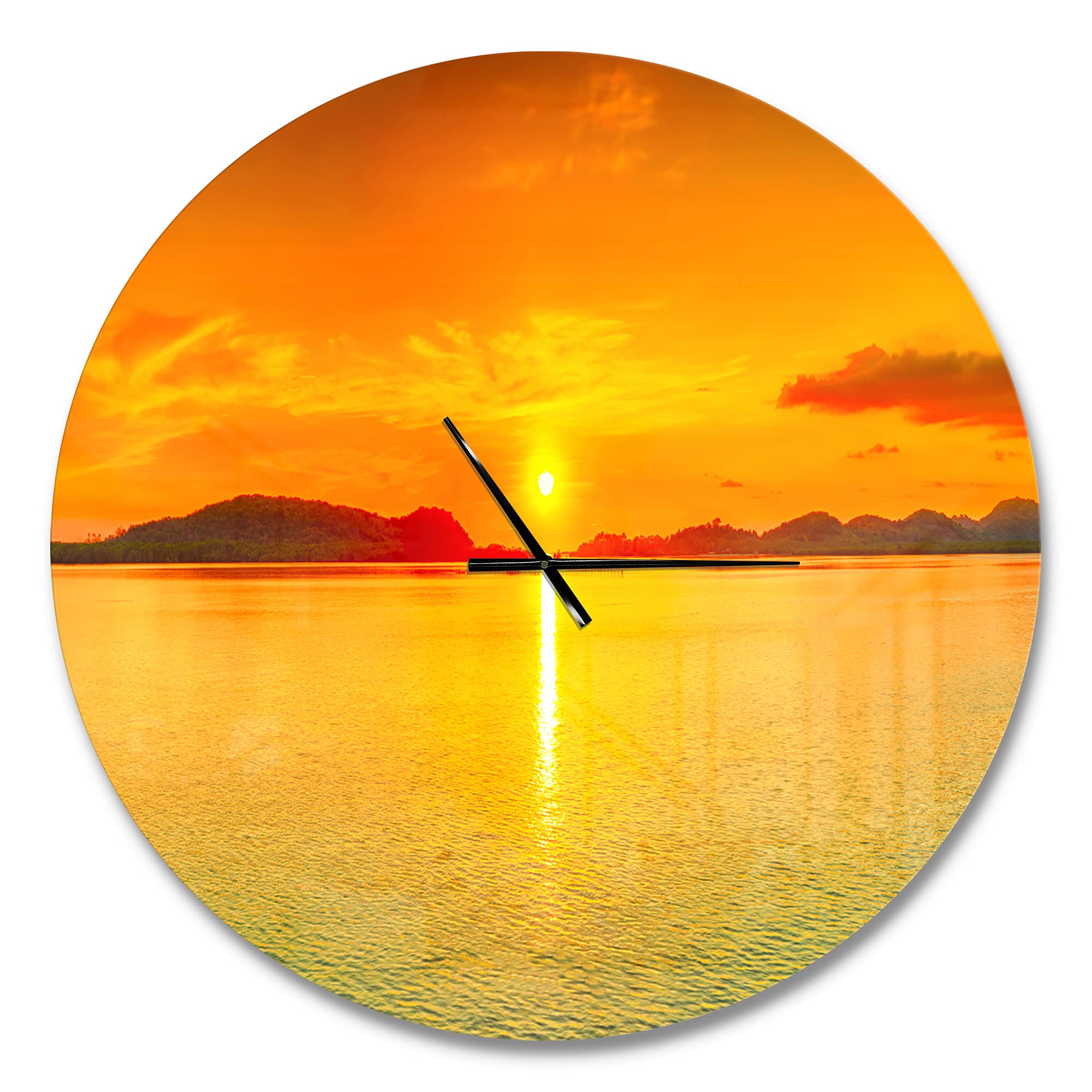 DesignQ Sunset Panorama Modern Wall Clock - Stylish Home Decor for Bedroom, Bathroom, Office & Living Room | Perfect for Home & Office Decorations