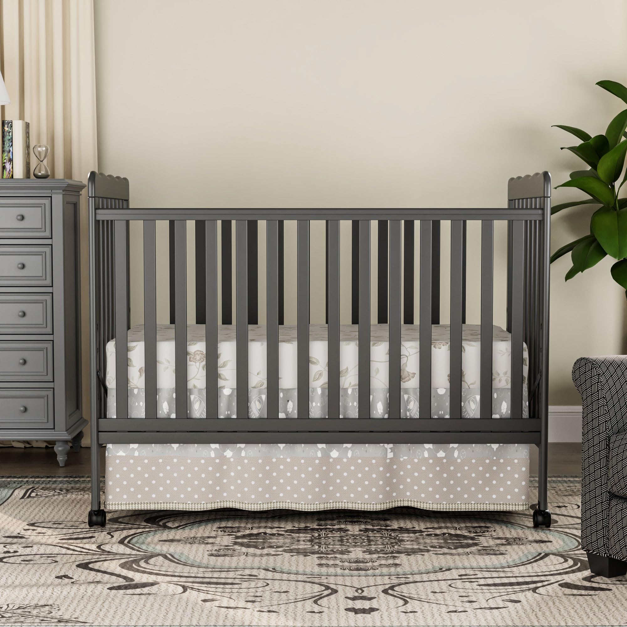 Convertible Baby Crib 3-in-1 to Toddler Bed - Full Size Nursery Furniture with Locking Wheels, Non-Toxic Finish (Storm Gray) - Perfect for Newborns to Toddlers in Modern Nurseries