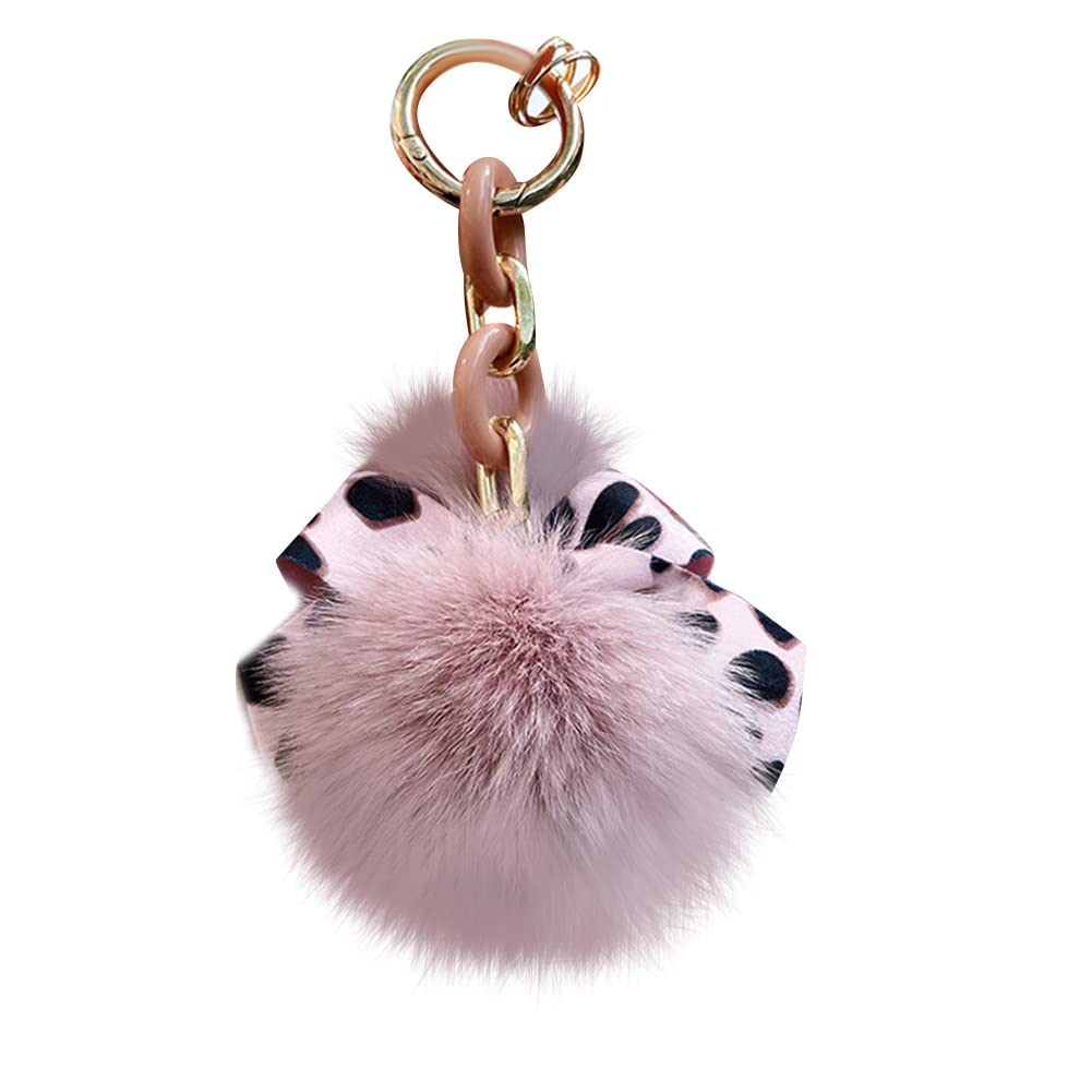 Faux Fox Fur Ball Keychain - Fashion Leopard Bow Tie Car Keyring Charm, Plush Key Chain Holder for Purse & Gifts (Light Purple) | Perfect for Birthday Presents, Party Favors & Everyday Accessories