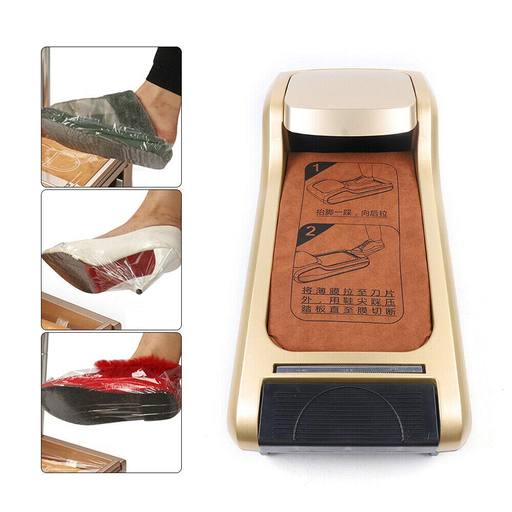 Automatic Shoe Cover Dispenser Machine with 1 Roll Disposable Shoe Covers - for Home, Office, Supermarket & Factory Use - Golden - Keep Floors Clean & Hygienic