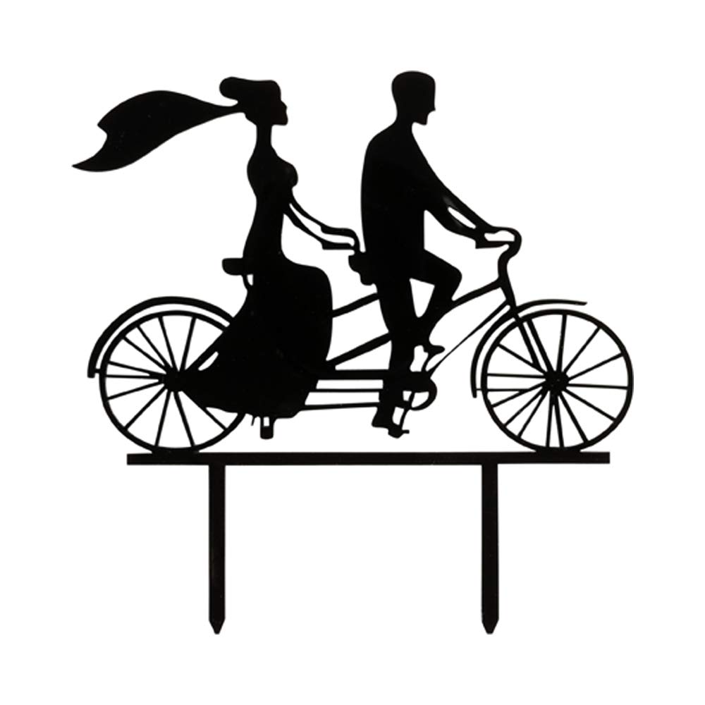 Romantic Silhouette Wedding Cake Topper - Bride & Groom on Tandem Bike - Black Acrylic Anniversary & Engagement Party Decor - Perfect for Wedding Cakes, Anniversary Celebrations, and Romantic Events