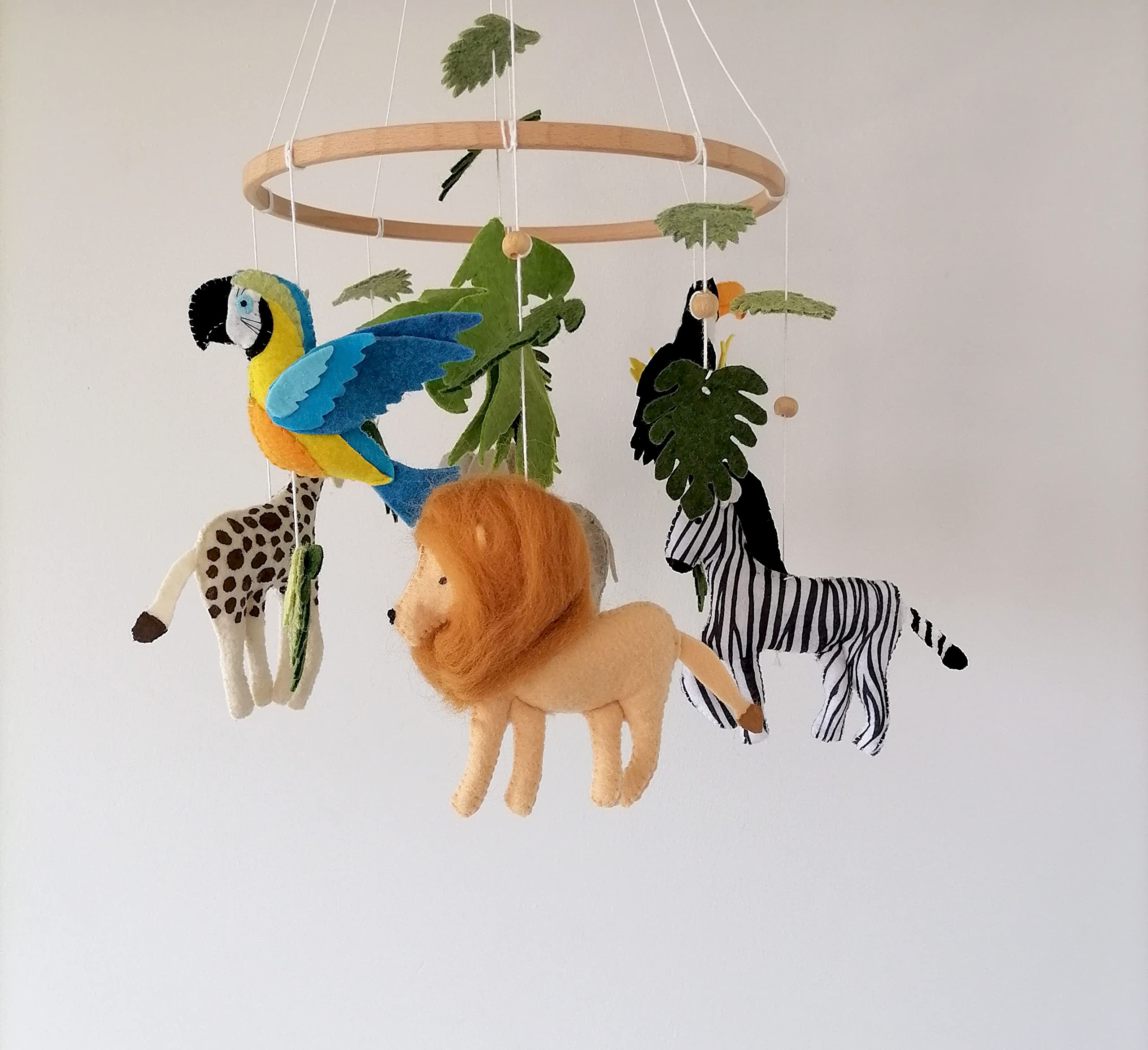 Handmade Africa Animals Baby Mobile - Tropical Birds & Jungle Zoo Animals Crib Mobile for Neutral Nursery Decor | Perfect Gender-Neutral Gift for Baby Showers & Newborn Rooms