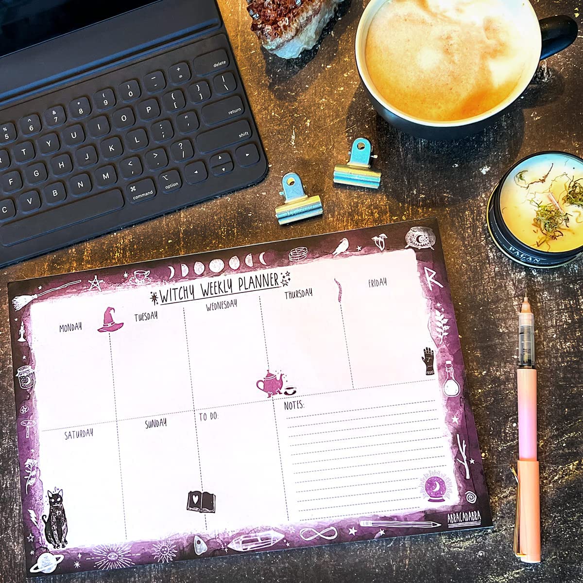 Witchy Weekly Planner Notepad - Undated Big Agenda for Office & Desk Decor - Yule & Christmas Gifts for Women 2025 | Perfect for Wiccan Altars, Gothic Home Decor & Witchcraft Journals