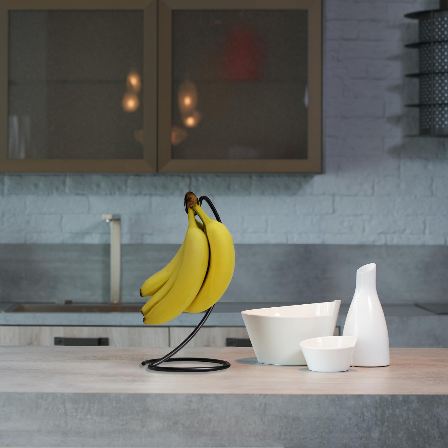 Blue Donut Banana Hanger - Modern Banana Holder Stand with Hook for Kitchen Countertop | Durable Kitchen Accessories for Organizing Fruits | Perfect for Home, Office, or Restaurant Use